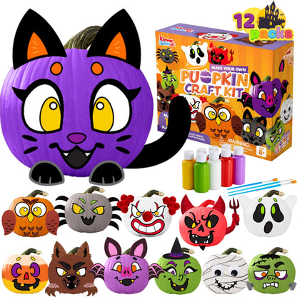 Klever Kits Halloween Craft Pumpkin Decorating Kit, Arts Activities Party Supplies, Party Favors for Kids, Halloween Painting Kit with 12 Designs, DIY
