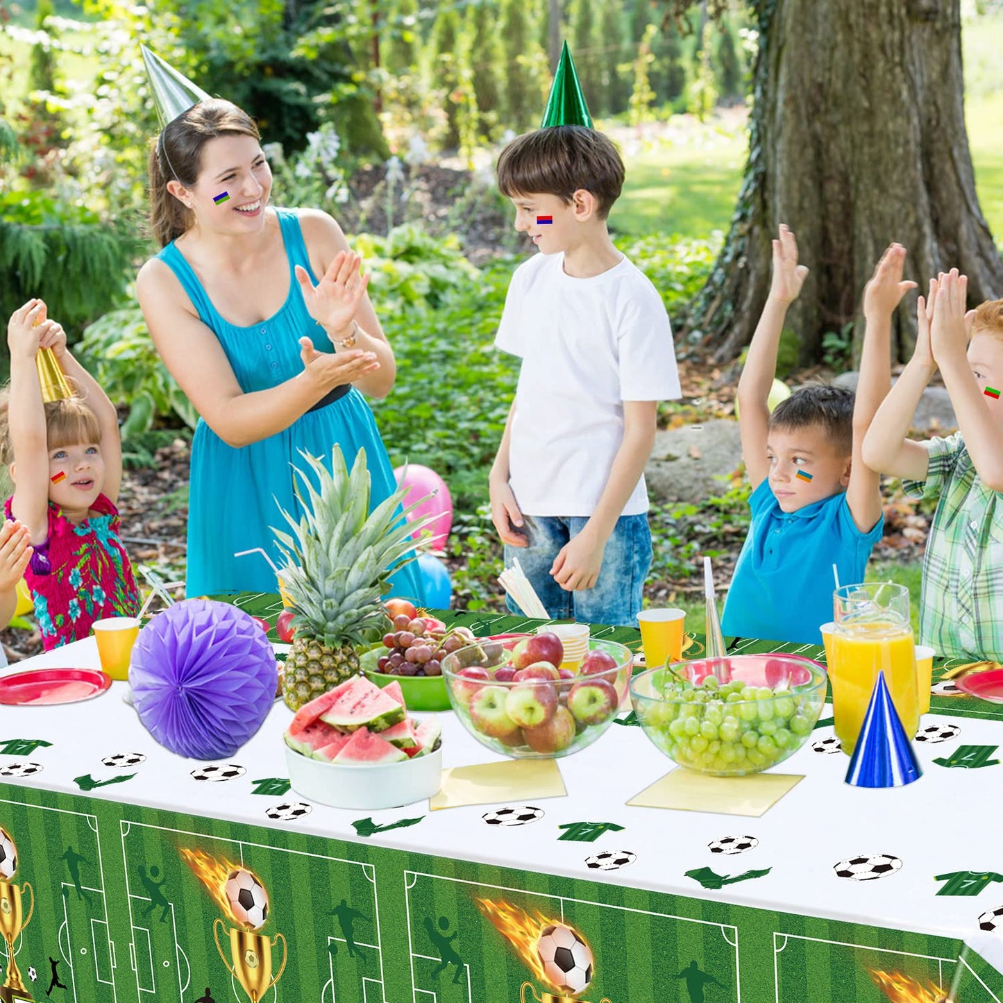 4 Pack Soccer Party Tablecloths Soccer Birthday Decorations Plastic Disposable Sports Theme Party Table Covers Soccer Theme Table Cloth for Rectangle