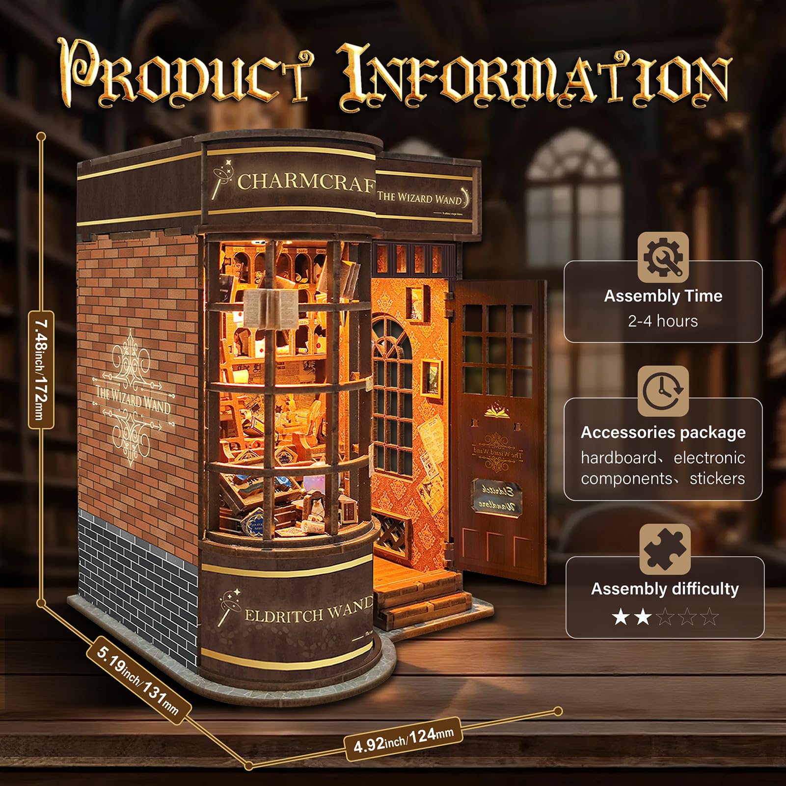 UFLJPKS Book Nook Kit for Adults and Teens, DIY Miniature House Kit with Led Light, 3D Wooden Puzzles for Adults, Wood Gifts for Family and Friends
