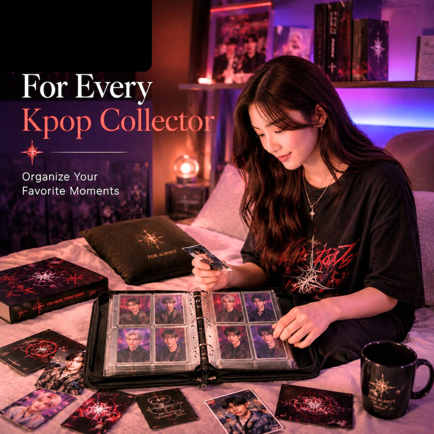SKZ Photocard Binder 400 Pockets, Kpop Photocard Holder Album with 50 Removable Sleeves, Photo Card Binder for Fans, Waterproof 4-Pocket Card