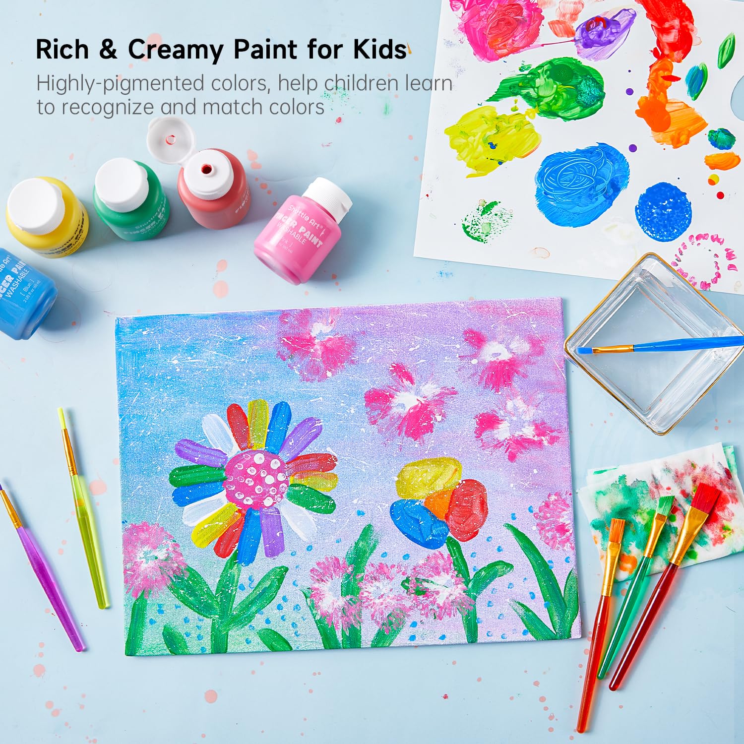 Shuttle Art Washable Finger Paint Set, 15 Colors (2 fl oz) Toddler Paint, Non-Toxic Finger Painting for Toddlers, Kids Arts and Crafts