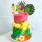 13 PCS Hawaiian Flower Cake Toppers Summer Cake Decoration with Palm Leaves and Hibiscus Flower for Hawaiian Aloha Flamingo Themed Birthday Supplies