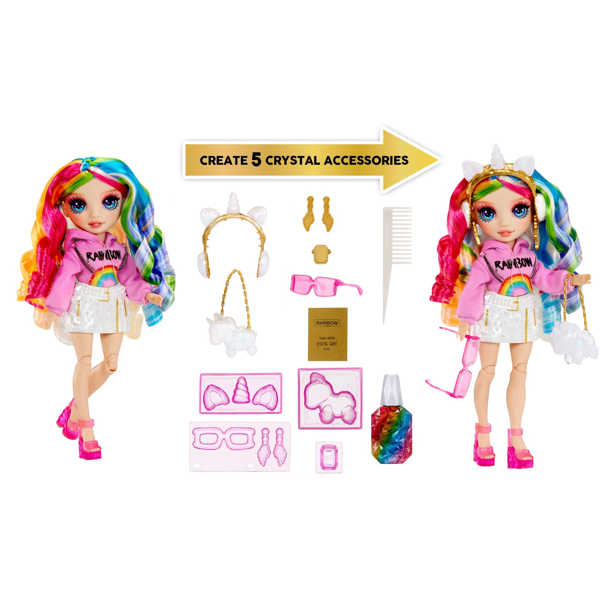 Rainbow High Creative Crystals Amaya - Rainbow 11” Fashion Doll with Crystal Accessory Make It Kit, Ring for You, DIY, Crafts, Resin Play, Kids Gift