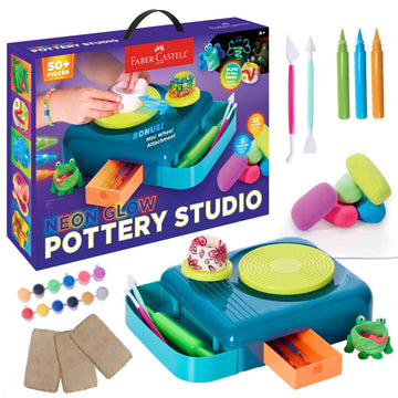 Faber-Castell Neon Glow Pottery Studio: Create Your Own Pottery Designs with USB-Powered Pottery Wheel, Air Dry Clay, Neon & Glow in The Dark Paints