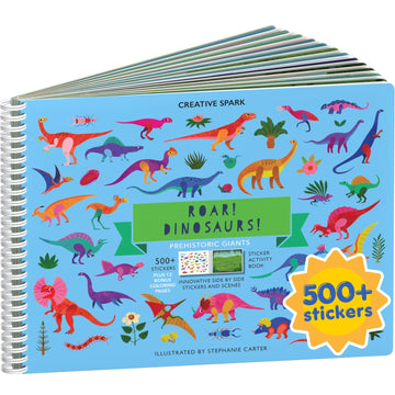 Cupkin Dinosaur Sticker Book Activity for Kids, Toddler Airplane Travel Essentials, 500+ Dino Stickers for Kids + 12 Scenes + 12 Coloring Book Pages