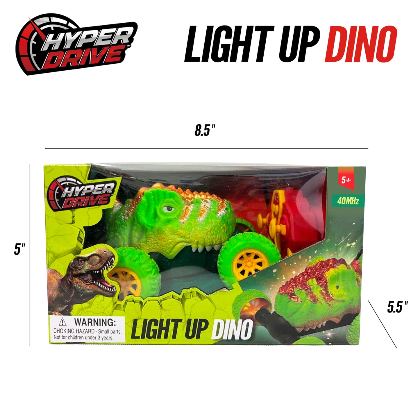 Hyper Drive RC Dinosaur Stunt Car - 360 Rolling Twister, Light-Up Action, Durable Remote-Control Toy for Boys and Girls, Full-Function with Hand