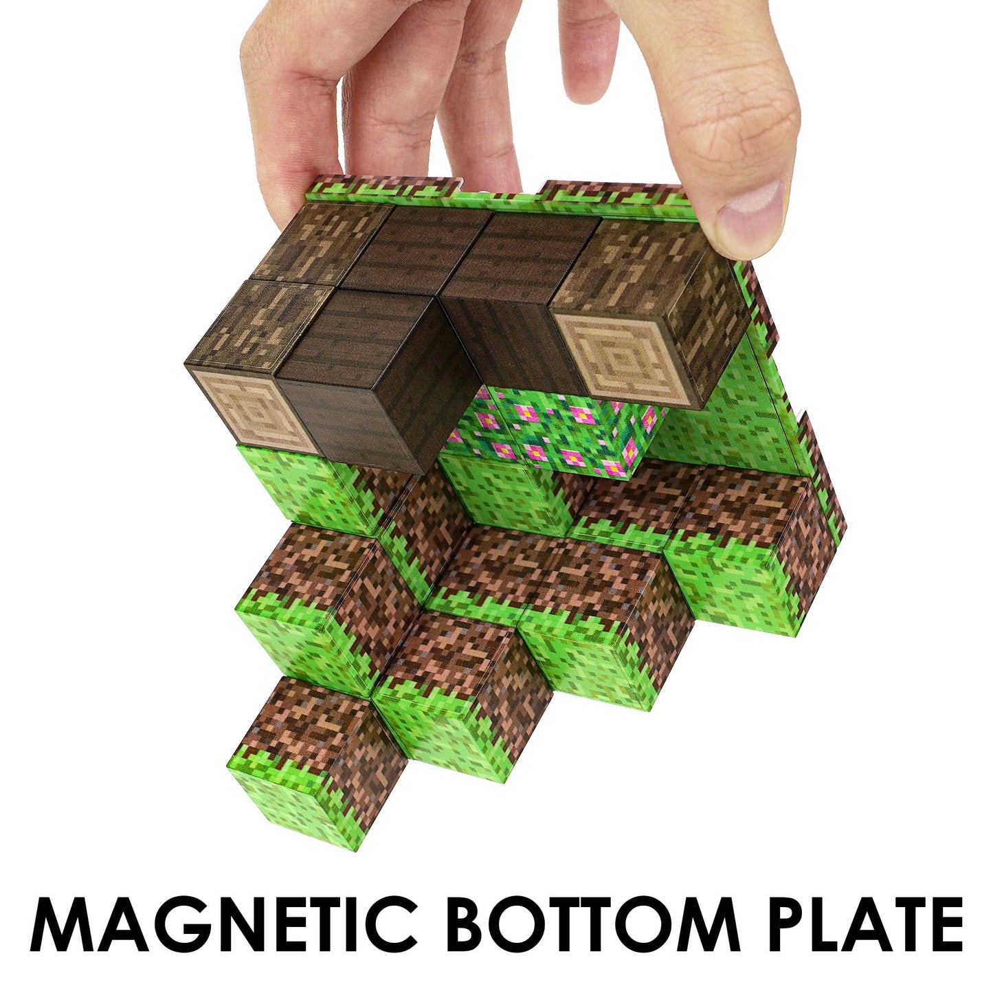 TOCCOOL Magnetic Building Block Set, Pixelated Grass Building Block Assembly Kit, Including Sheep and Rabbit Accessories, Can be Used for Creative DIY