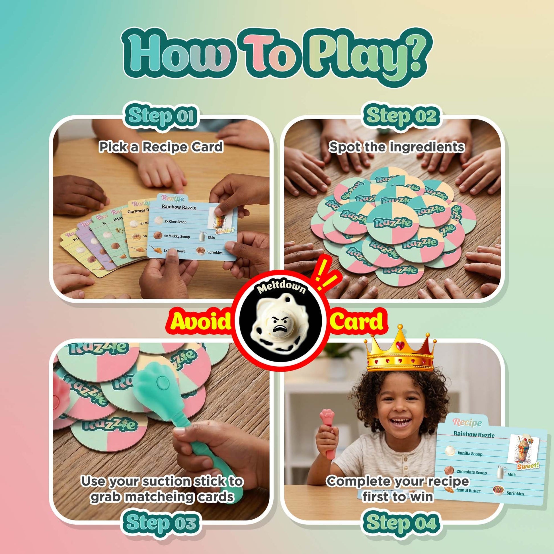 Point Games Razzie Board Game - Fast-Paced Ice Cream Recipe Matching Game - Family Fun for 2-4 Players, Ages 4+