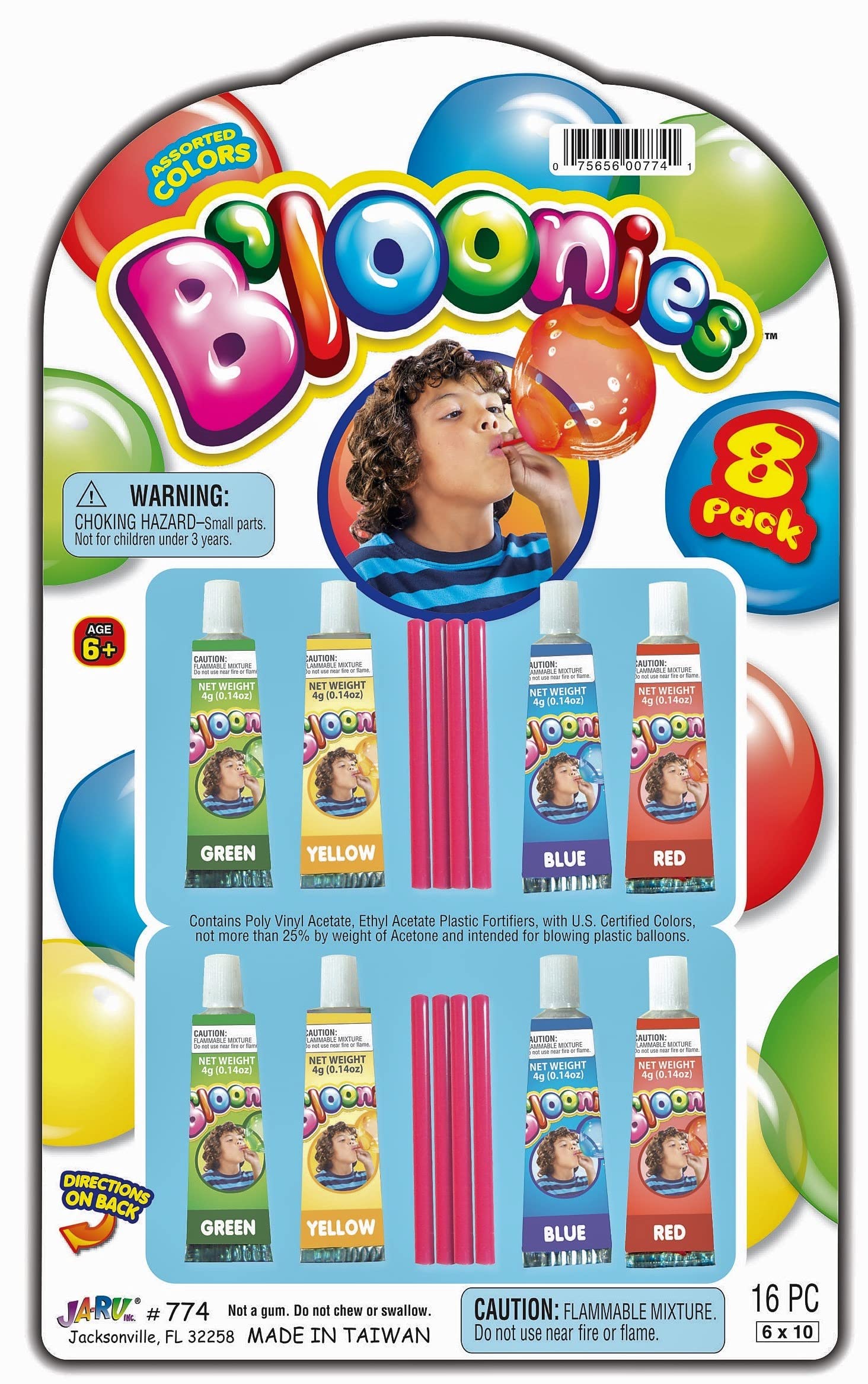 JA-RU Bloonies Magic Plastic Bubbles Balloons Variety Pack (8 Tubes per Pack)| Kids Super Elastic | Blow Up Balloons with Straw | Party Favors