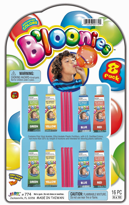 JA-RU Bloonies Magic Plastic Bubbles Balloons Variety Pack (8 Tubes per Pack)| Kids Super Elastic | Blow Up Balloons with Straw | Party Favors