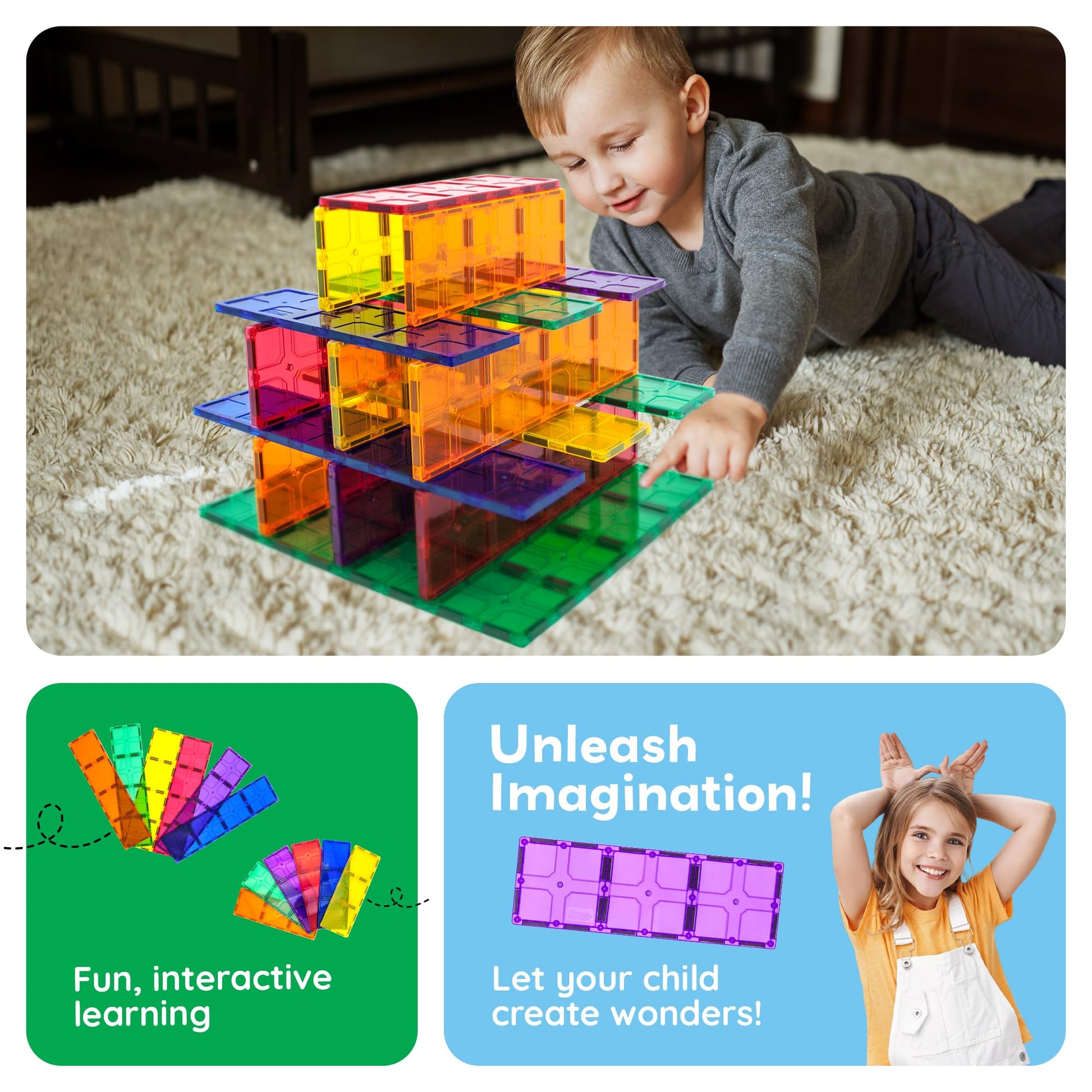 PicassoTiles Large Stabilizer Building Block Base Magnetic Building Block Tiles Jumbo XL Plate Foundation Kit Magnet Tile Stacking STEM Toy Set