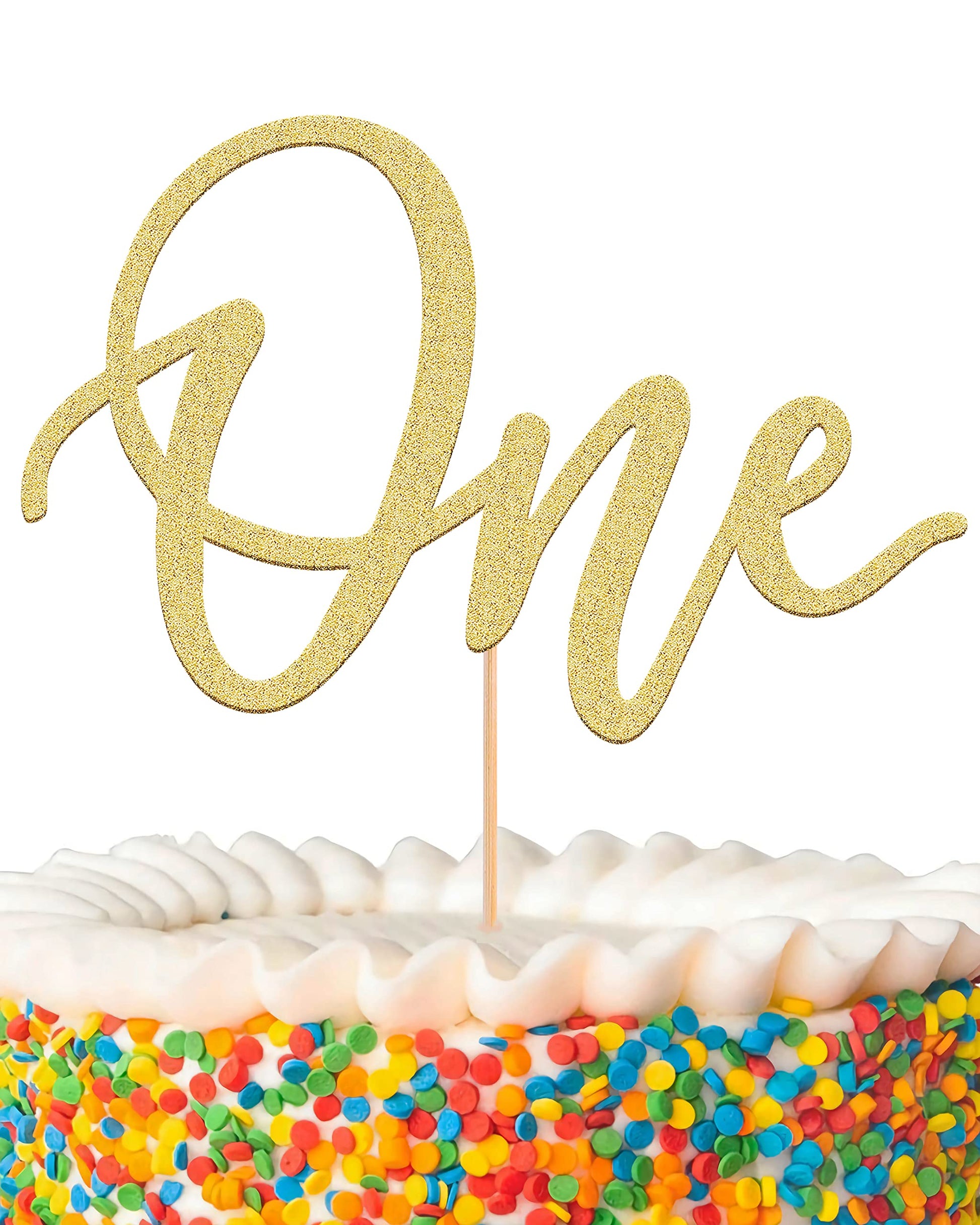 MYAMPED First Birthday Cake Topper - Glitter Gold One Sign 1st birthday Cake Decorating Supplies, Suitable for Baby Shower Favors, Gender Reveal, Baby