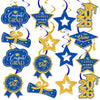 16 PCS Blue and Gold Graduation Decorations Class of 2026, Graduation Hanging Swirls Blue and Gold Congrats Grad Hanging Swirl for Grad Party Supplies