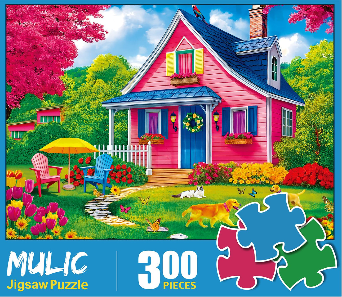 300 Piece Puzzles for Adults Kids - Jigsaw Puzzle - The Pink Courtyard House