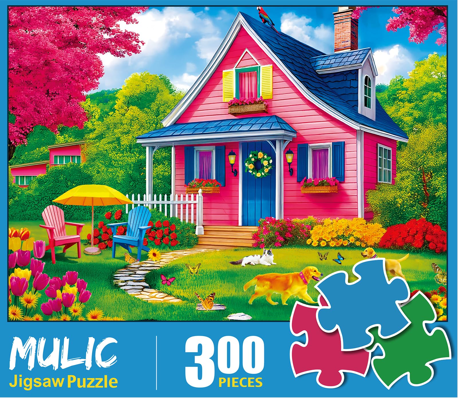 300 Piece Puzzles for Adults Kids - Jigsaw Puzzle - The Pink Courtyard House