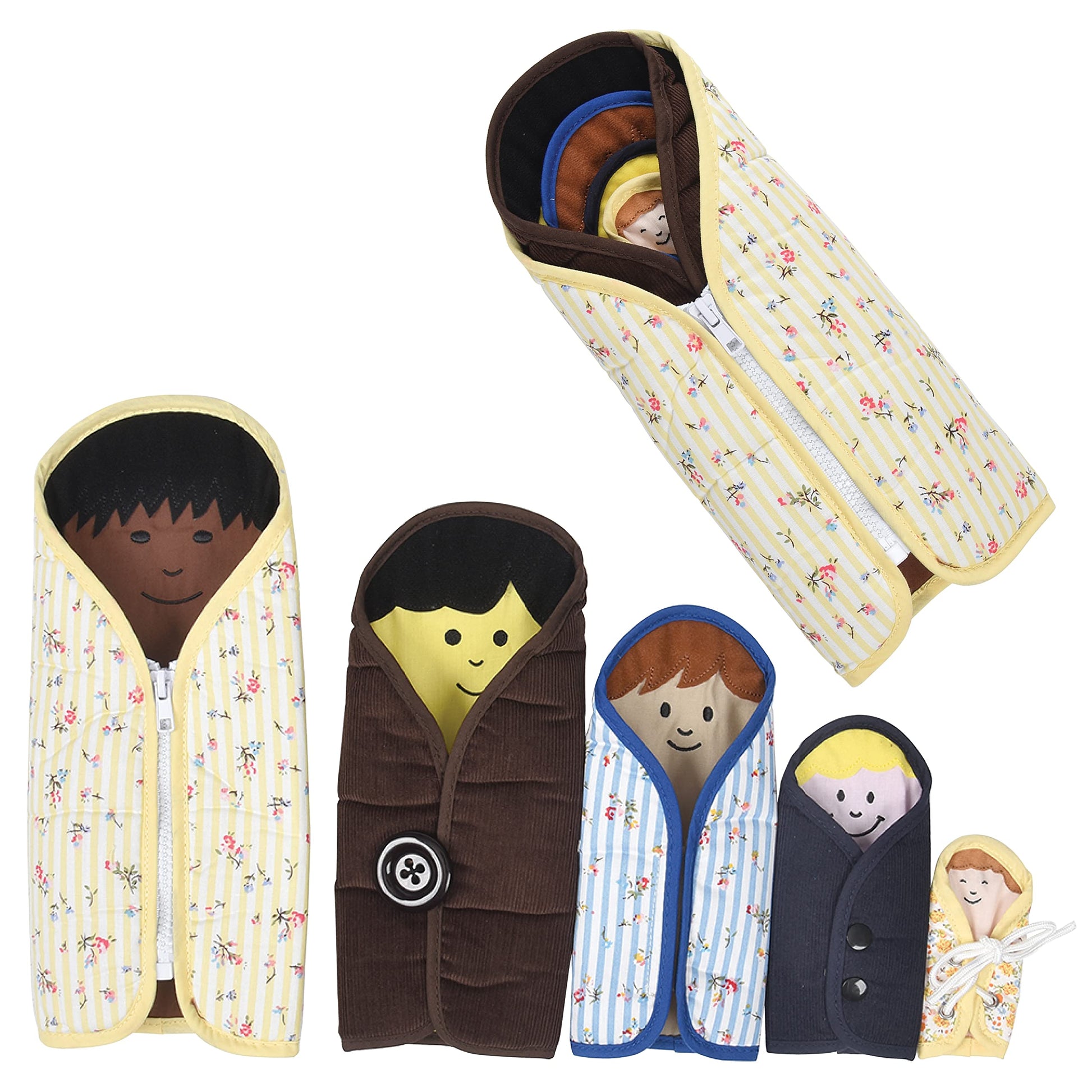Constructive Playthings Cloth Nesting Dolls for Kids, Learning Toys with Clothing Fixtures Teaches Self-Dressing, Inclusive Diversity Dolls for Social