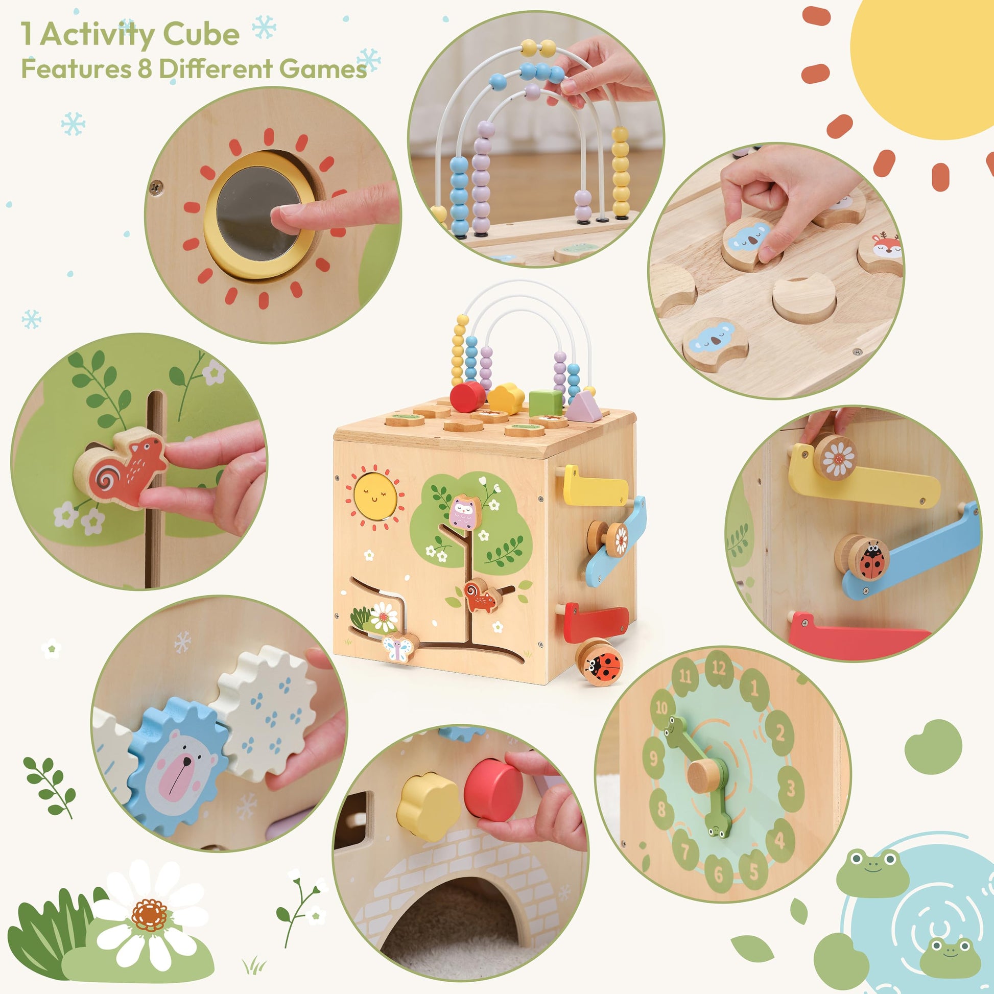 KizKnows Kid Wooden Activity Cube Montessori Development Toy for 1 Year Old