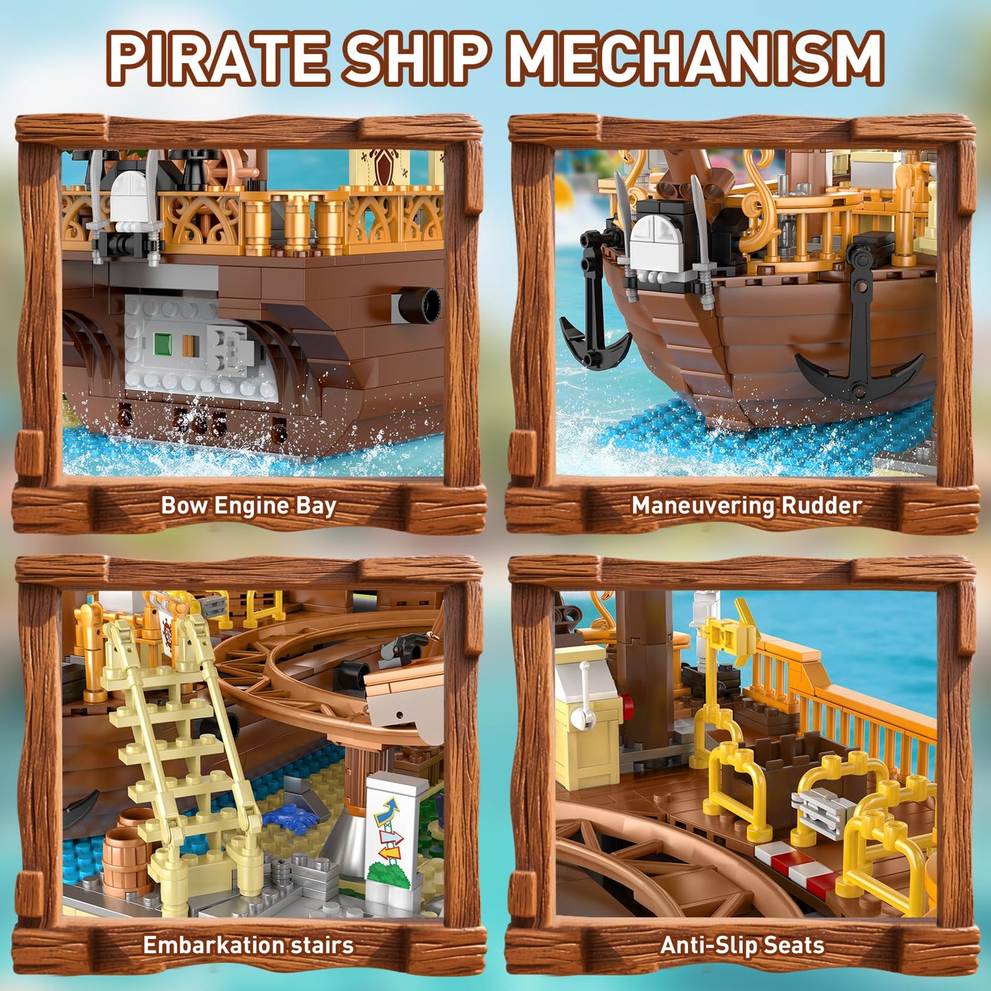 Mould King 11013 Roller Coaster & Pirate Ship Building Set, 2174-Piece Amusement Park Model with Motorized Loop Coaster, Double Helix Roller Coaster
