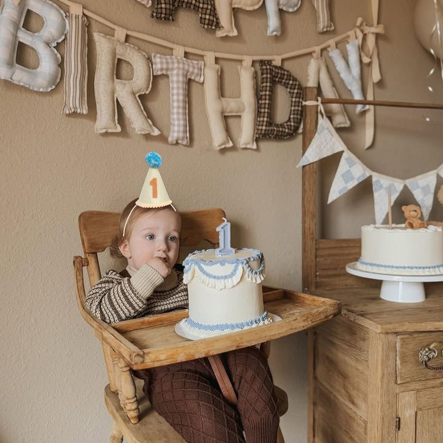 Fenzpartee First Birthday Party Hat - 1st Birthday Party Crown Hat, Unisex One Birthday Decoration Supplies Crown, Anniversary Milestone Celebration