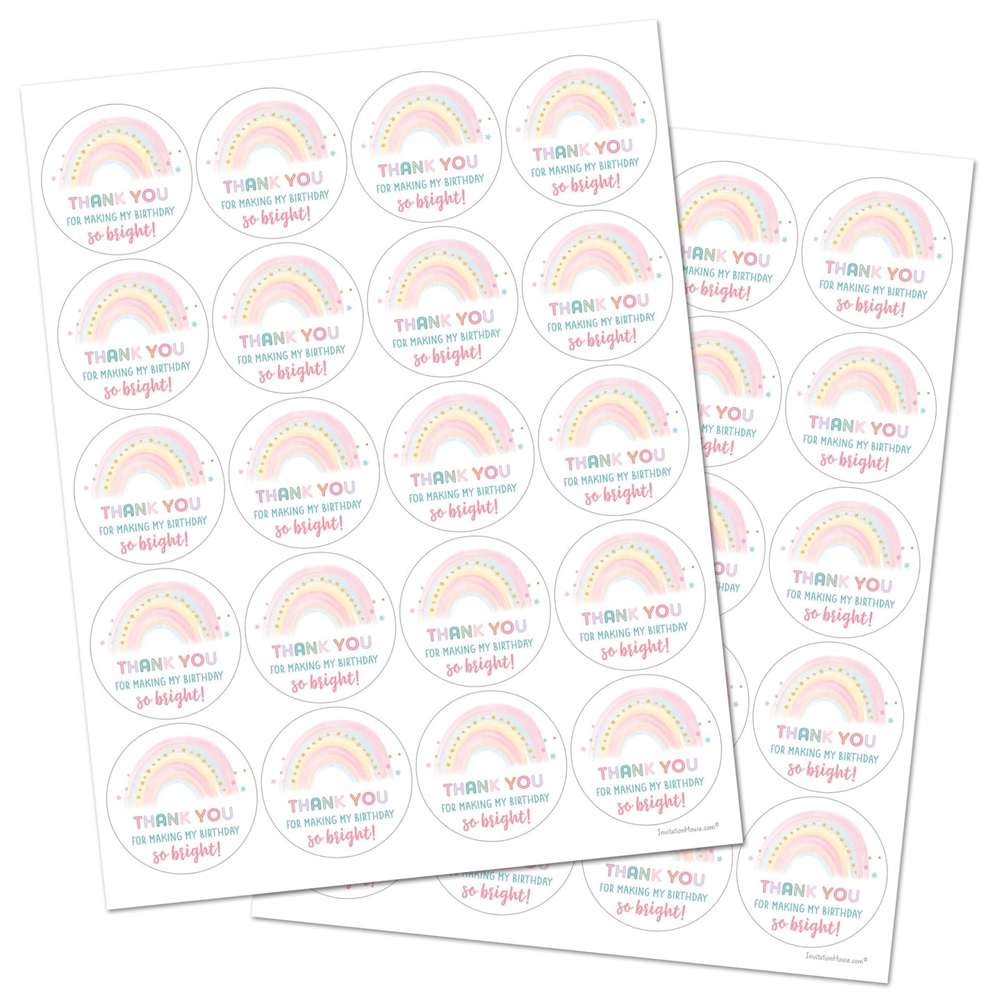 Pastel Rainbow Thank You Favor Stickers - 2"" Round - Set of 40