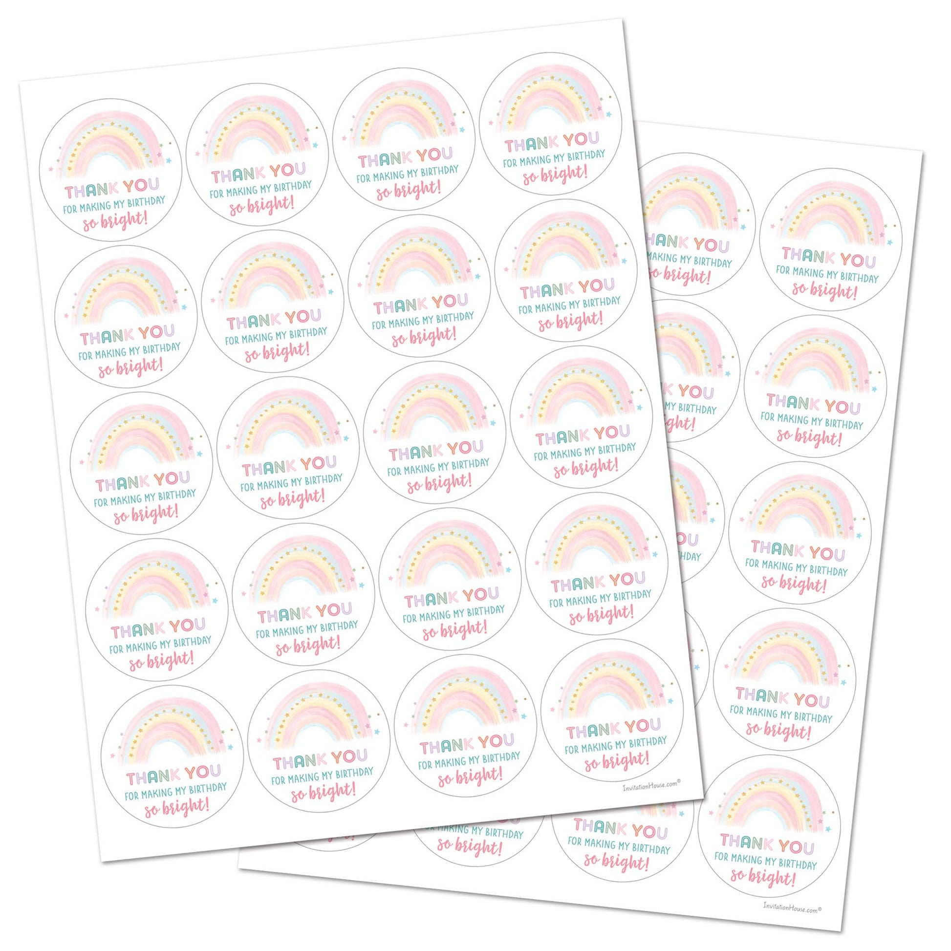 Pastel Rainbow Thank You Favor Stickers - 2"" Round - Set of 40