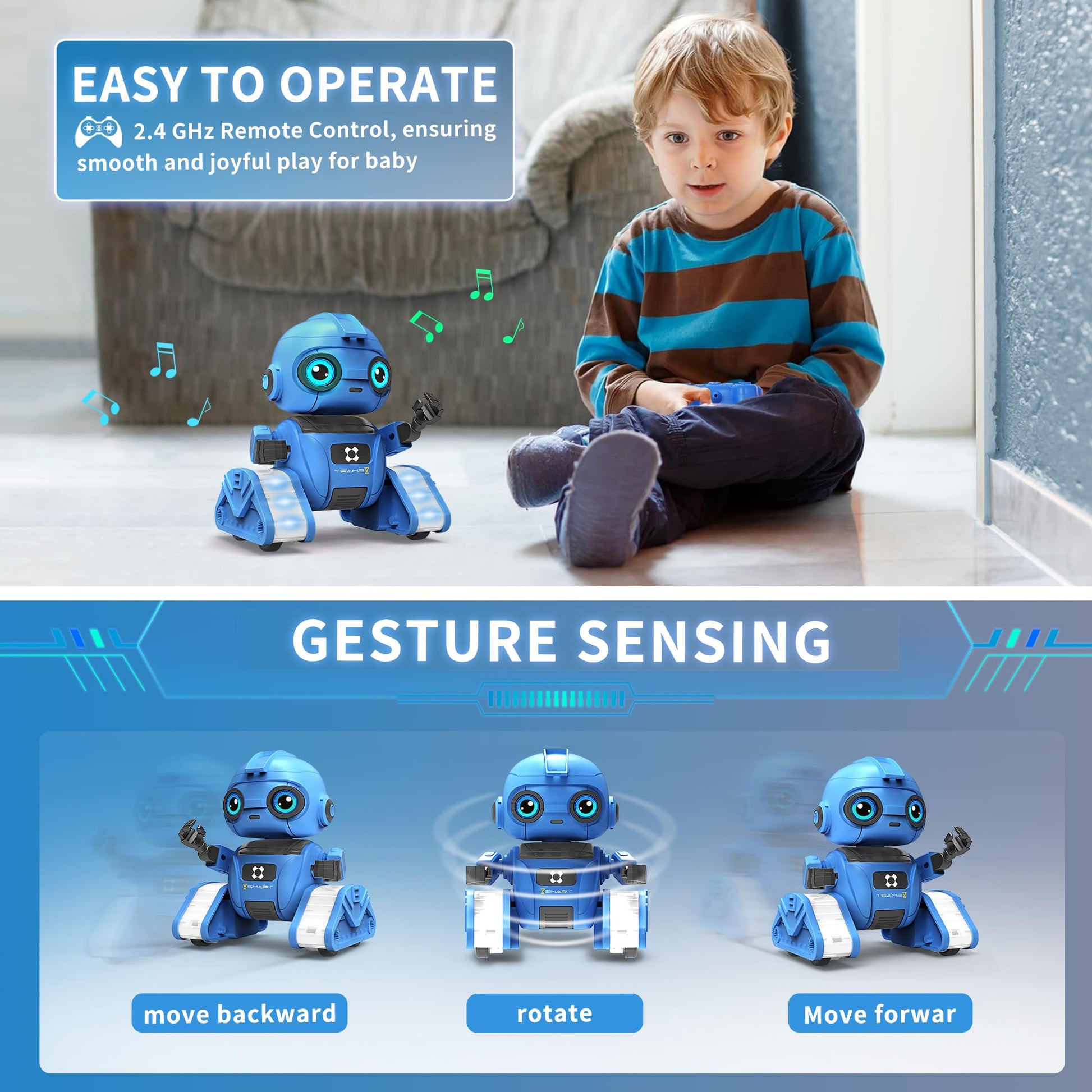 Dzxlin Robot Toys for Boys and Girls, Rechargeable Remote Control Robot with Auto-Demonstration, Light Projection, Dance Moves, Music, and Gesture