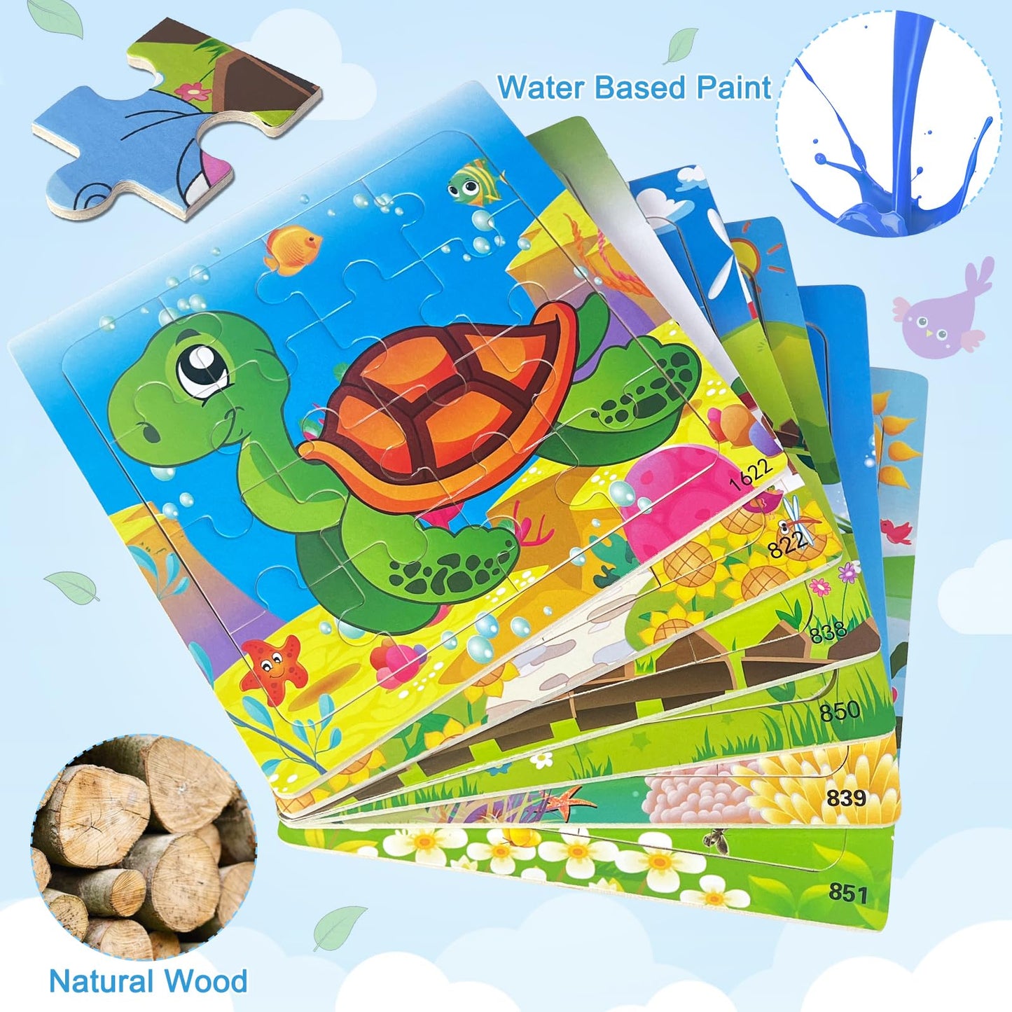 Sealive Wooden Animal Puzzles for Kids Ages 3-5, 6 Pack 16 Piece Jigsaw Set