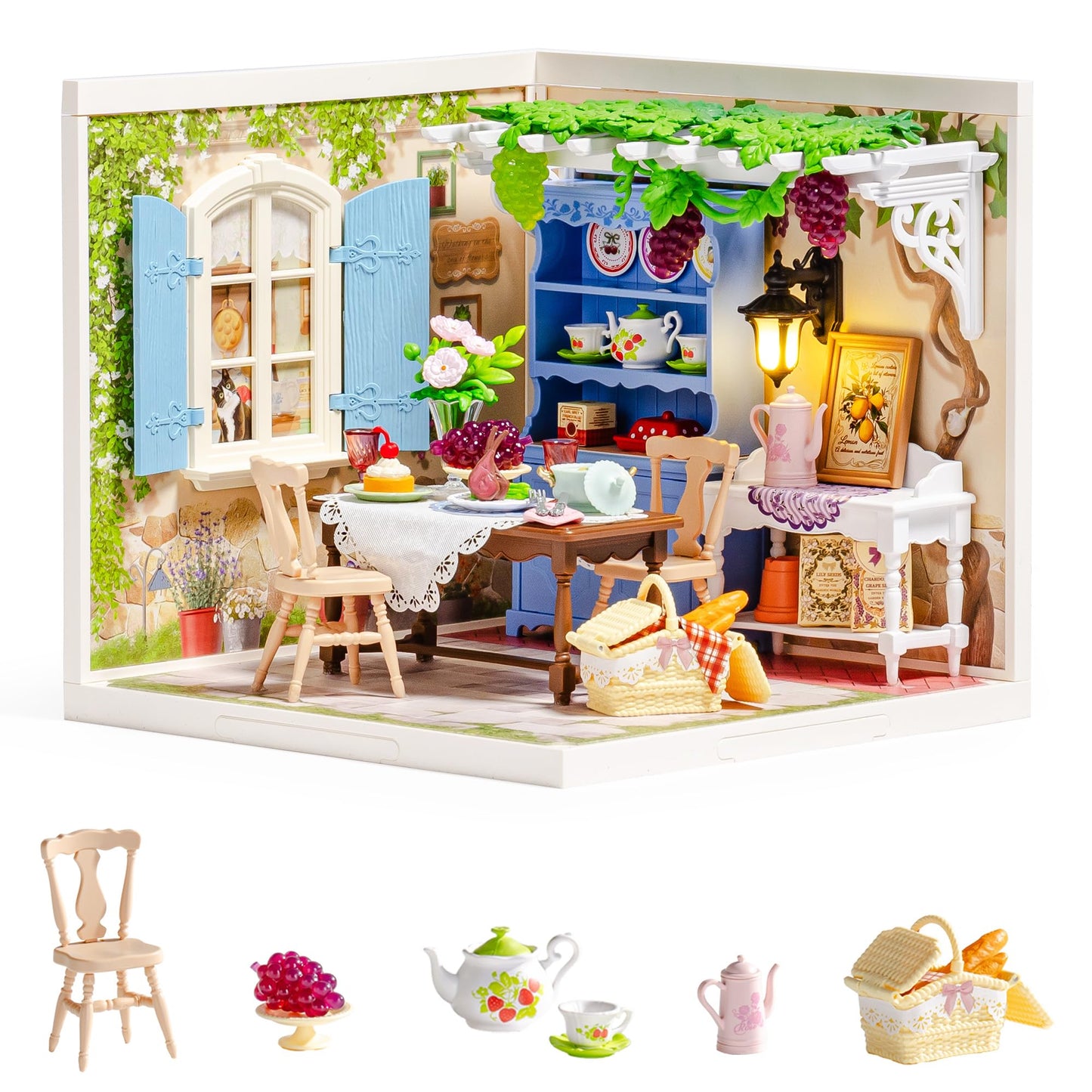ROBOTIME Super Creator Kits, Miniature House Kit, DIY Plastic House Building Toy Set with LED, Tiny Garden Making Kit Model Craft Hobby Unique Gift