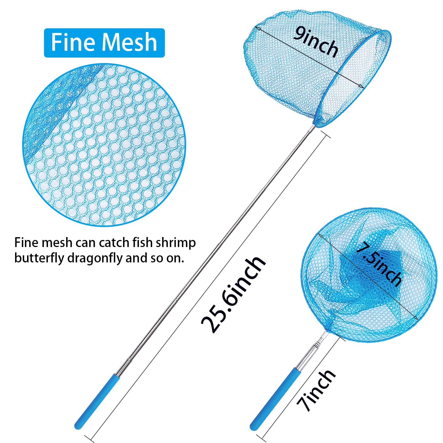 2 Pack Telescopic Butterfly Nets for Kids Outdoor Exploration, Catching Insect Net, Fishing Nets, Outdoor Tools for Catching Bugs Fish Insect