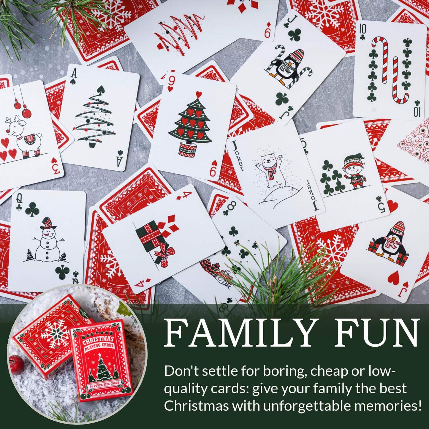 Christmas Playing Cards, Cute Designs for Family Fun with Free Card Game eBook! Great Stocking Stuffer Gift Under 15 Dollars, Premium Poker Card Deck