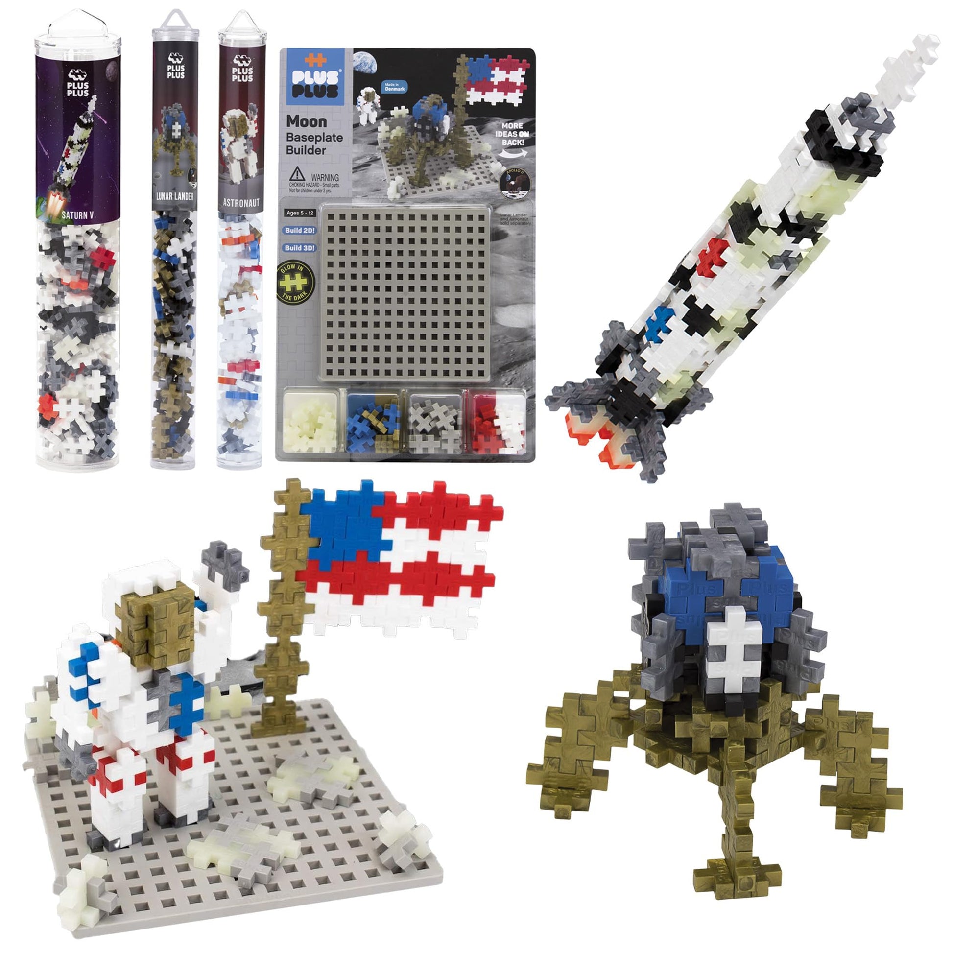 Plus Plus - Apollo 11 Space Playset Bundle - Space Mini Maker Tubes and Baseplate Builder - Construction Building STEM | STEAM Toy, Interlocking Mini