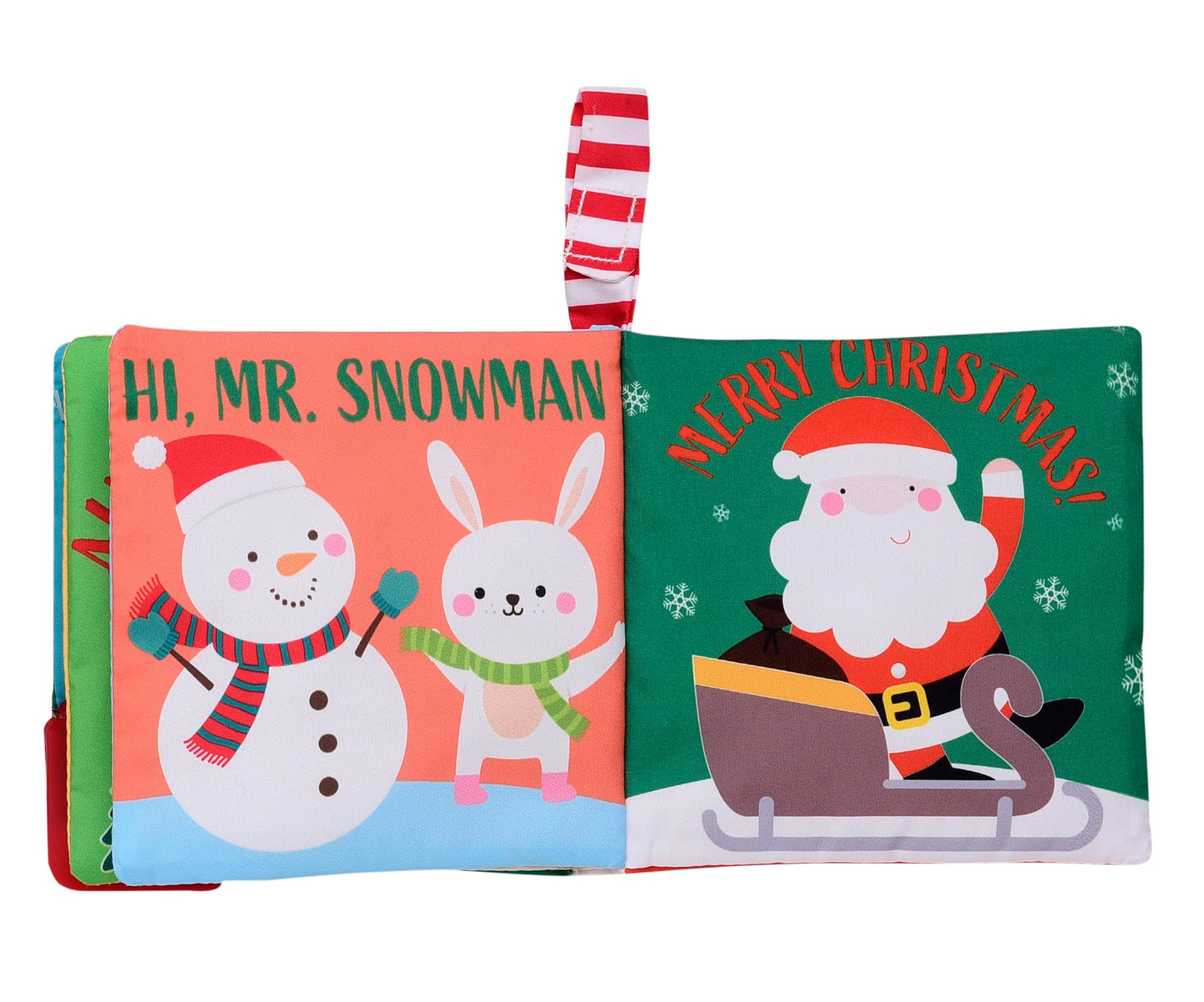 My First Christmas Soft, Crinkle Activity Book with Silicone Teether and Travel Strap, Santa, Green (5 1/2 inch Square)