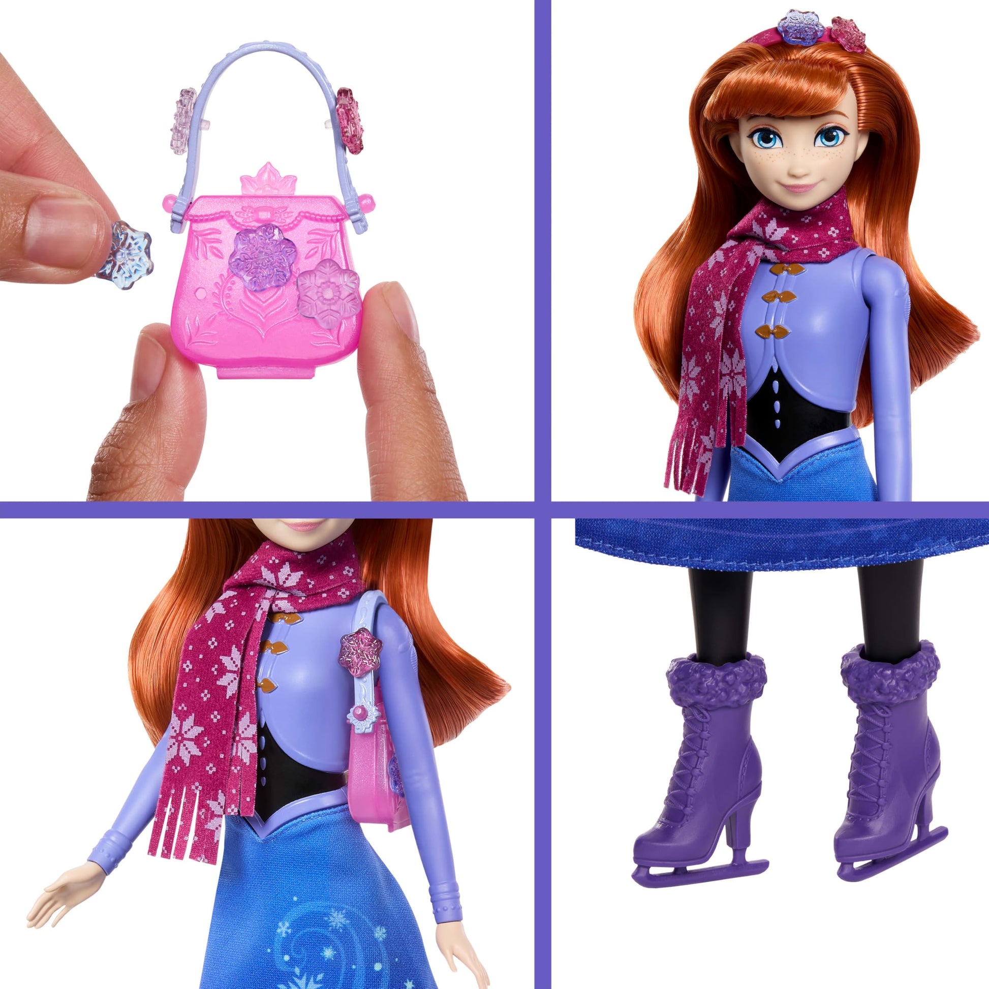 Mattel Disney Frozen Anna Ice Skating Fashion Doll & Accessories with 8 Surprises, Including Snowflake Gem Box, Ring for Child & Play Pieces