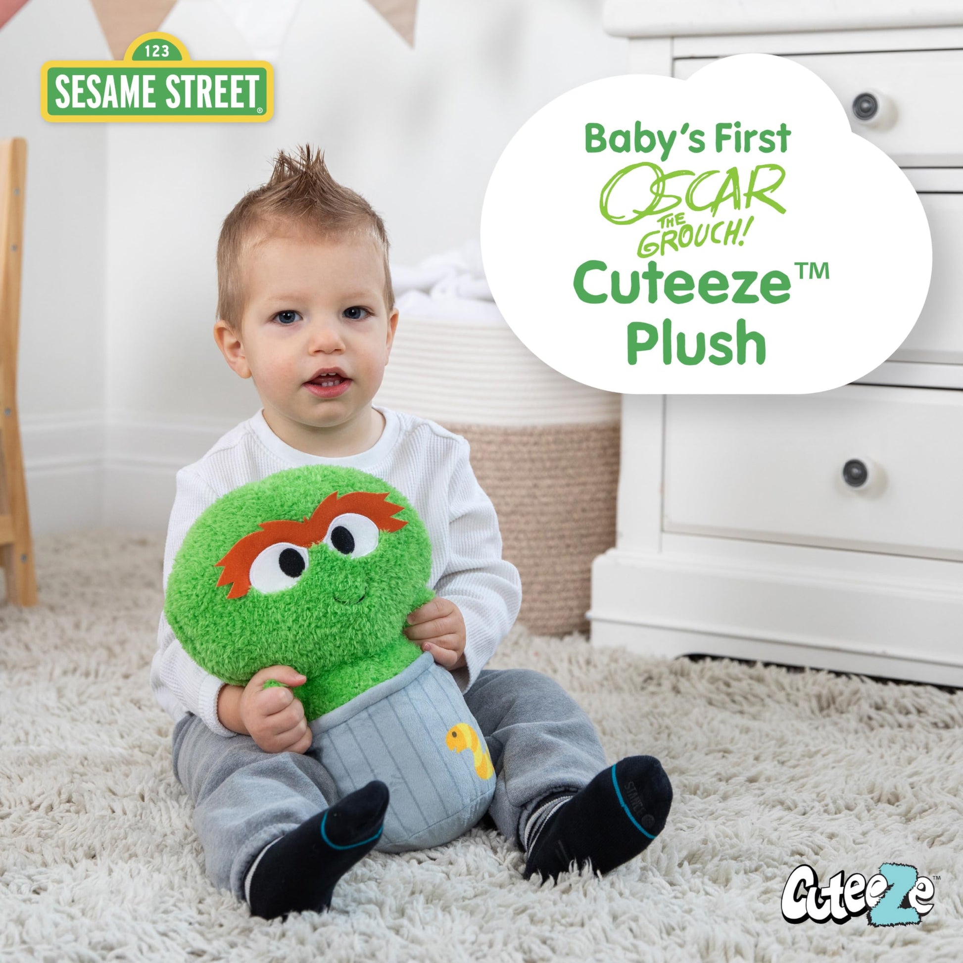 Kids Preferred Sesame Street Oscar the Grouch Stuffed Plush Toy 12 Inch Extra Soft Plushie for Kids, Crinkle Sound in Hands, Rattle in Head
