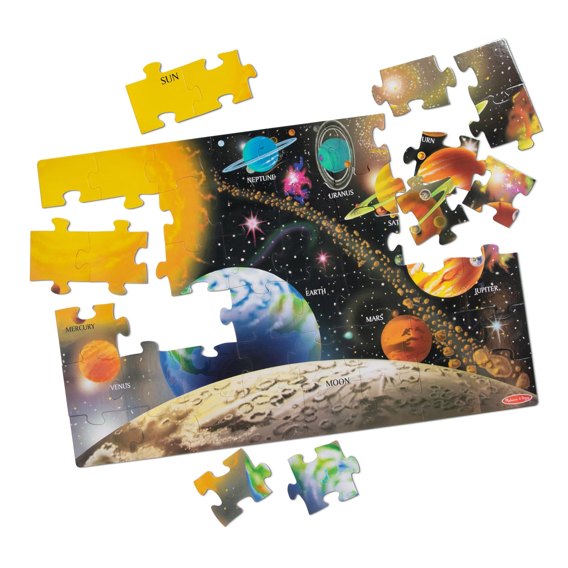 Melissa & Doug Solar System Floor Puzzle, 48 pc Jumbo Jigsaw Puzzle, Educational Screen Free Activity for Toddler, Preschoolers and Kids Ages 3+ (2 x