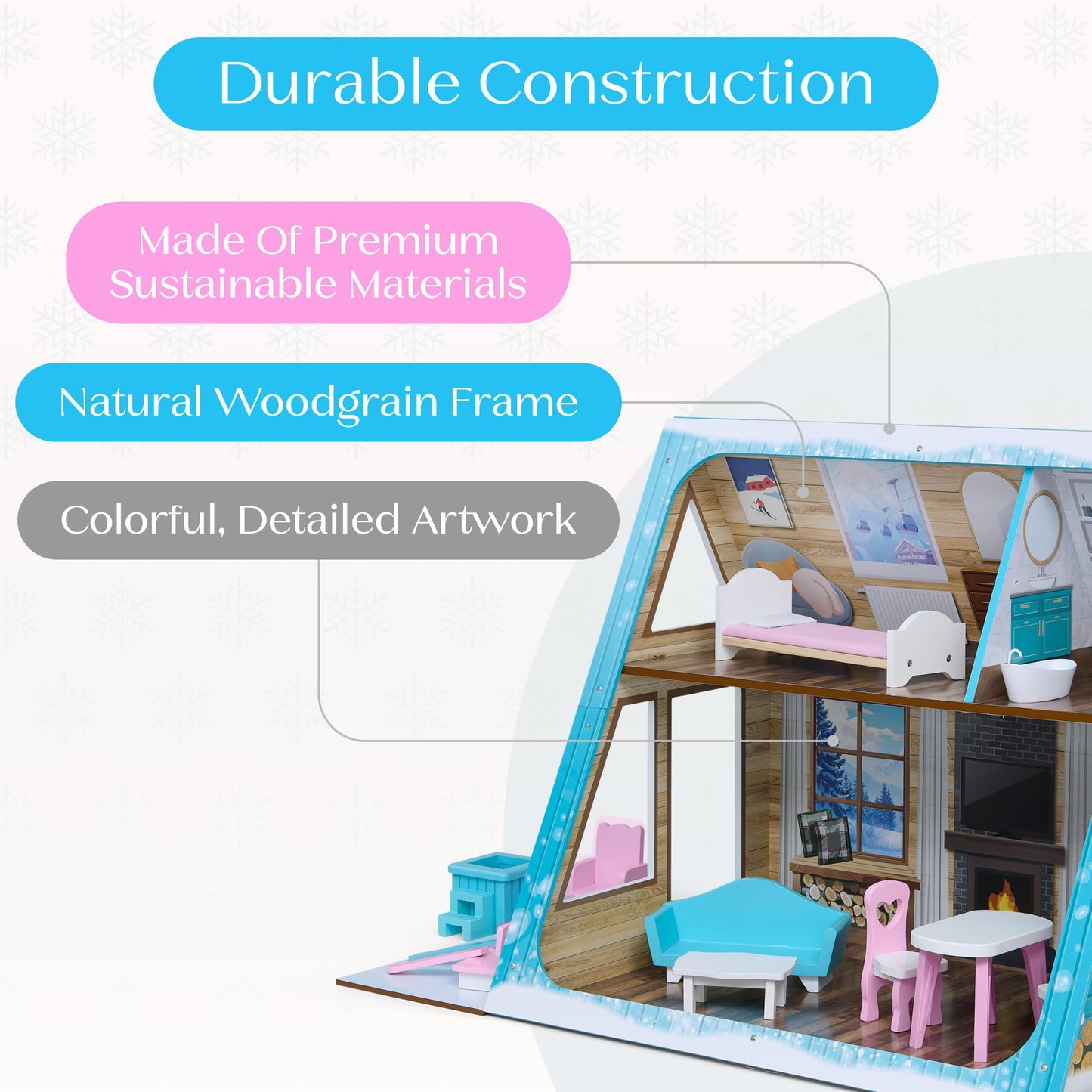 Delta Children Ski Chalet A-Frame Dollhouse - Includes 15 Accessories - Fits 12-inch Dolls - Pretend Play Dream Gift for Ages 3+