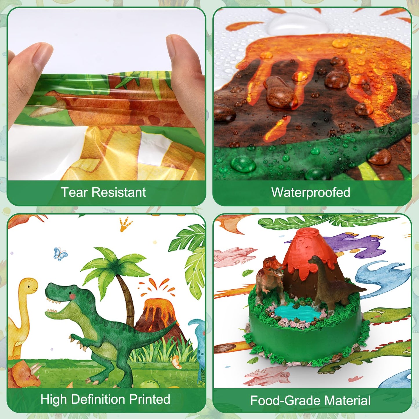 2 Pcs Dinosuar Tablecloth - Plastic Jungle Animal Dino Party Table Cover, Green Disposable Rectangle Dino Themed Table Cloth for Dinosaur Birthday