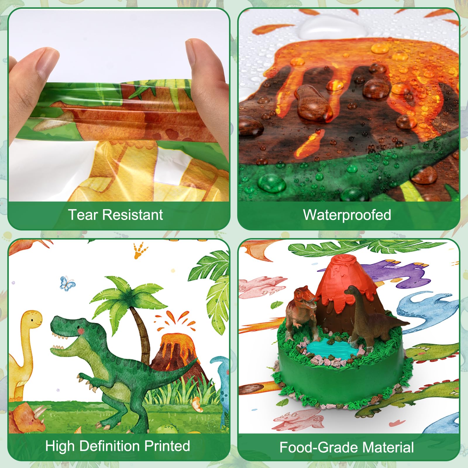 2 Pcs Dinosuar Tablecloth - Plastic Jungle Animal Dino Party Table Cover, Green Disposable Rectangle Dino Themed Table Cloth for Dinosaur Birthday