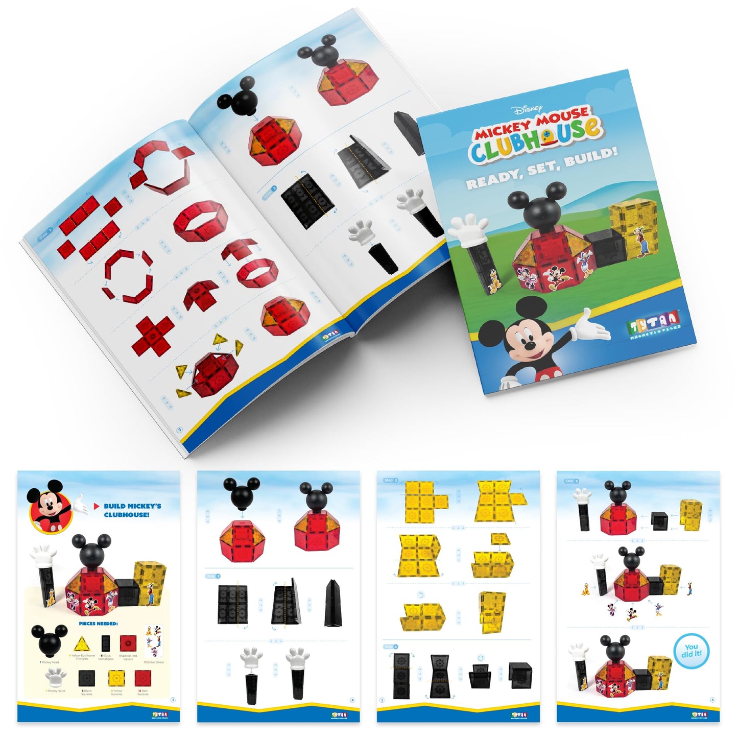 Tytan Toys Official Disney Mickey Mouse Toy Clubhouse Magnetic Tile Set, 37-Piece STEAM Building Toy for Kids 3+, Mickey Mouse Clubhouse Toys