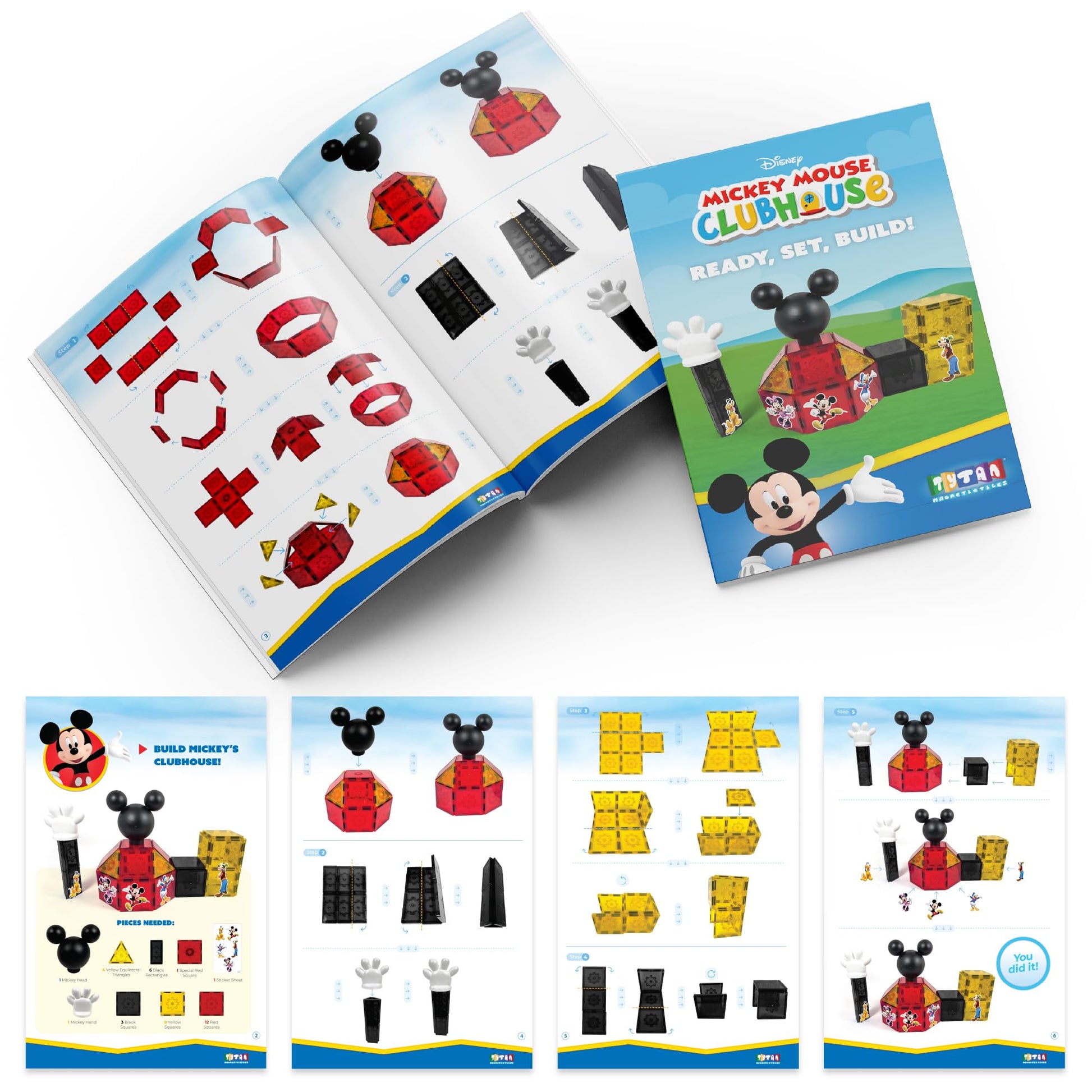 Tytan Toys Official Disney Mickey Mouse Toy Clubhouse Magnetic Tile Set, 37-Piece STEAM Building Toy for Kids 3+, Mickey Mouse Clubhouse Toys