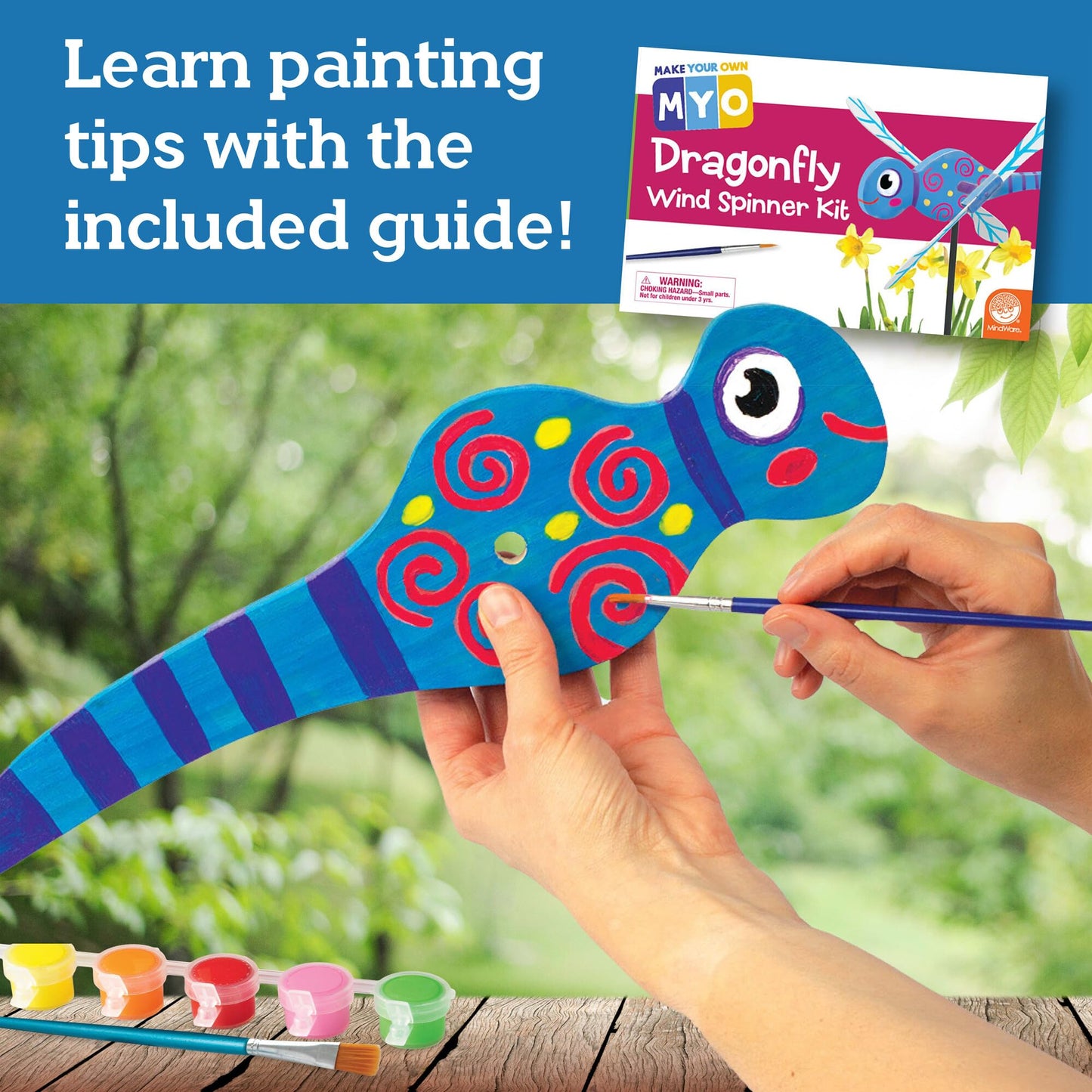 MindWare Make Your Own Dragonfly Wind Spinner Wood Craft Kit - Build & Decorate for Ages 8 & Up