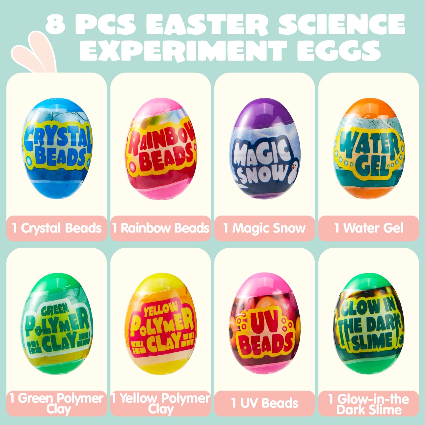 JOYIN 8 Pcs Easter Science Experiment Eggs, Colorful Eggs Prefilled with Science Activity Kit, Easter Hunt, Basket Stuffer Filler, Party Favor, STEM