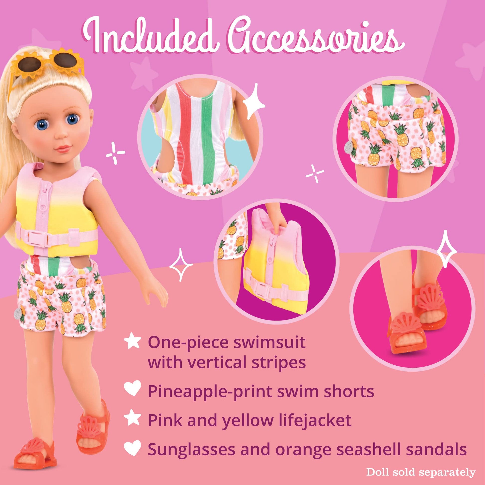 Glitter Girls - 14-Inch Doll Clothes - Deluxe - Swimsuit - Bright as The Sun! - Toys, Clothes, & Accessories for Girls 3+ Years, Brown