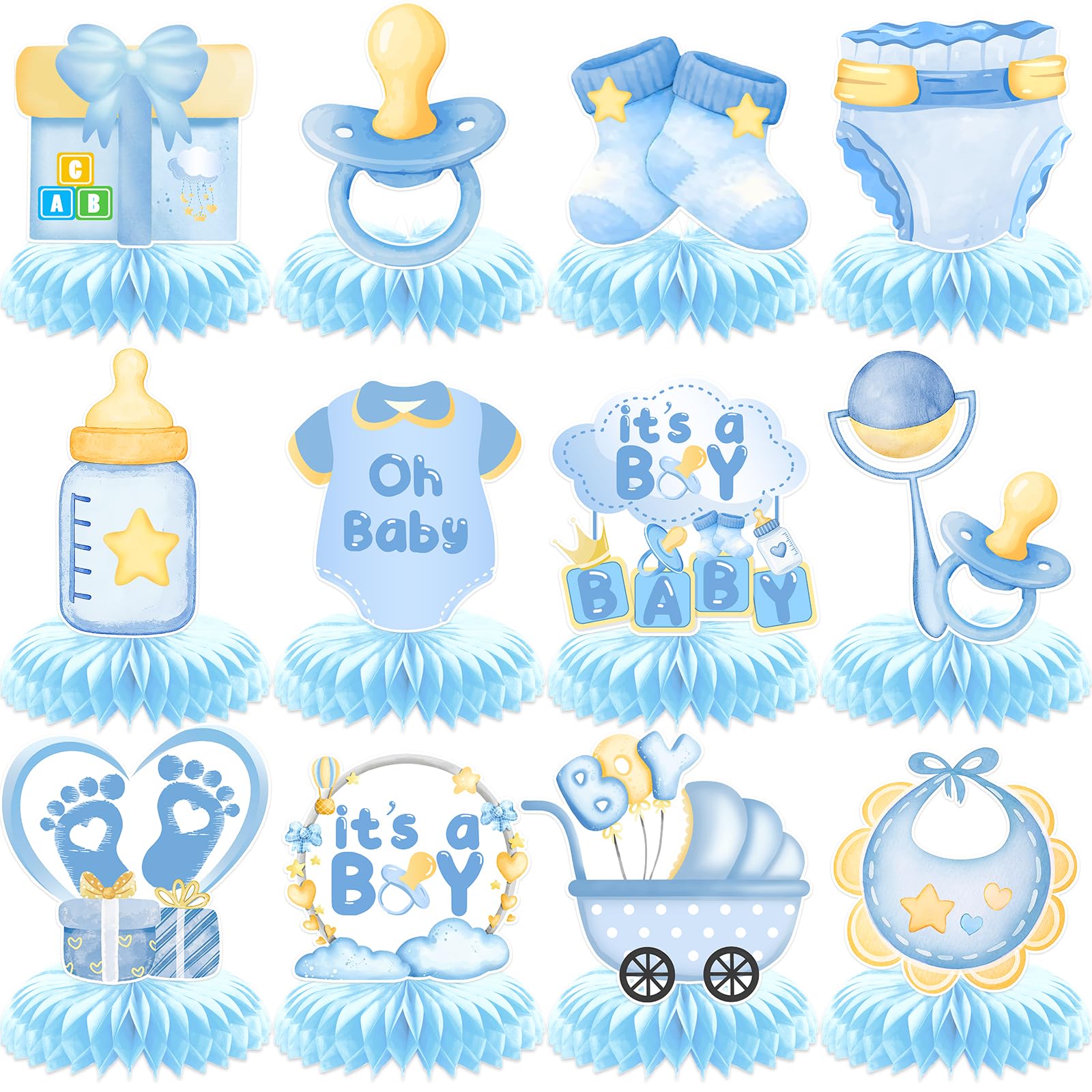Baby Shower Centerpieces for Tables Boy: 12Pcs It's A Boy Baby Shower Honeycomb Centerpieces Baby Boy Baby Shower Decorations It's A Boy Baby Shower