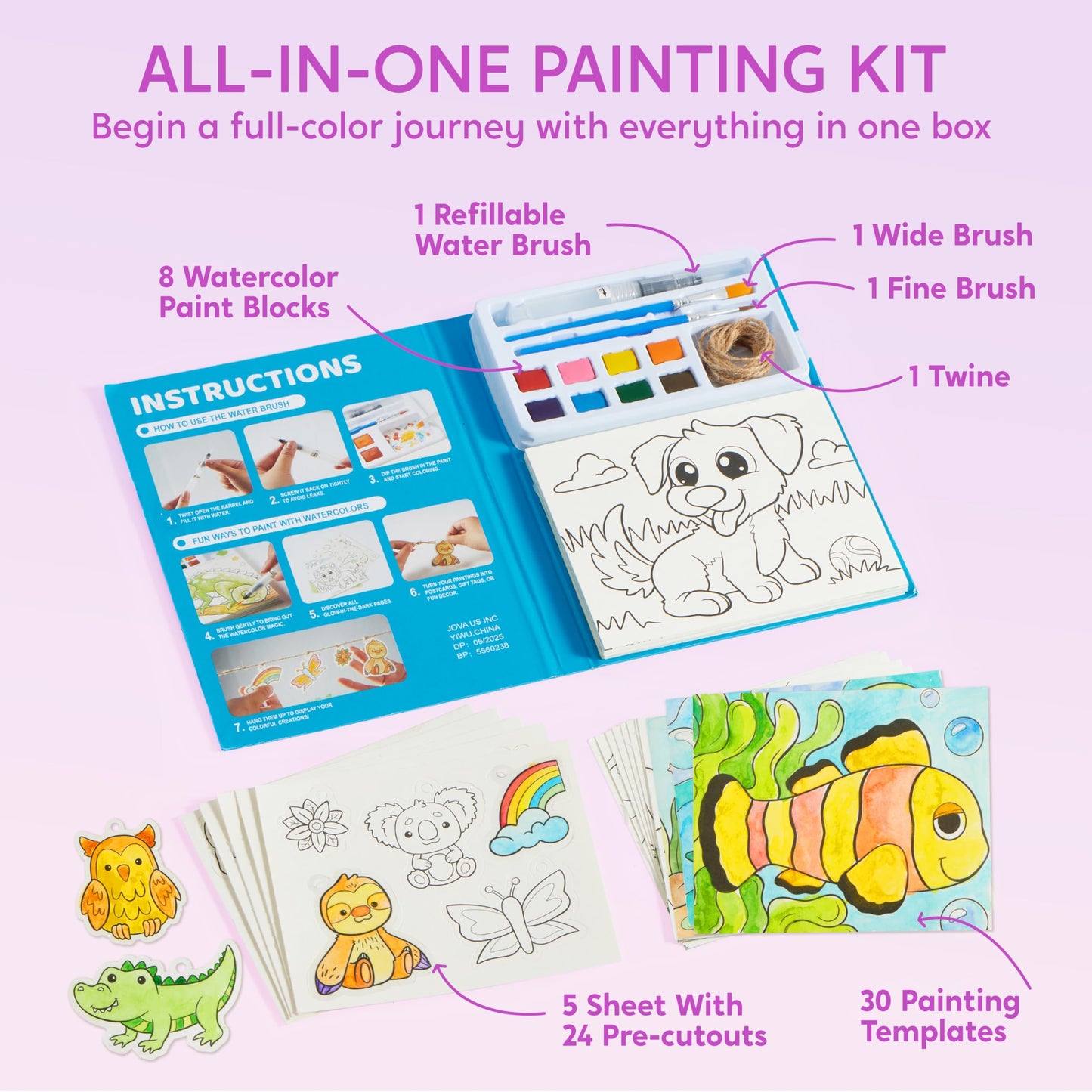 Klever Kits JOVA Paint with Water Coloring Books, Arts and Crafts for Kids Ages 3-8, Mess Free Painting for Toddlers Glow in the Dark, Travel Drawing