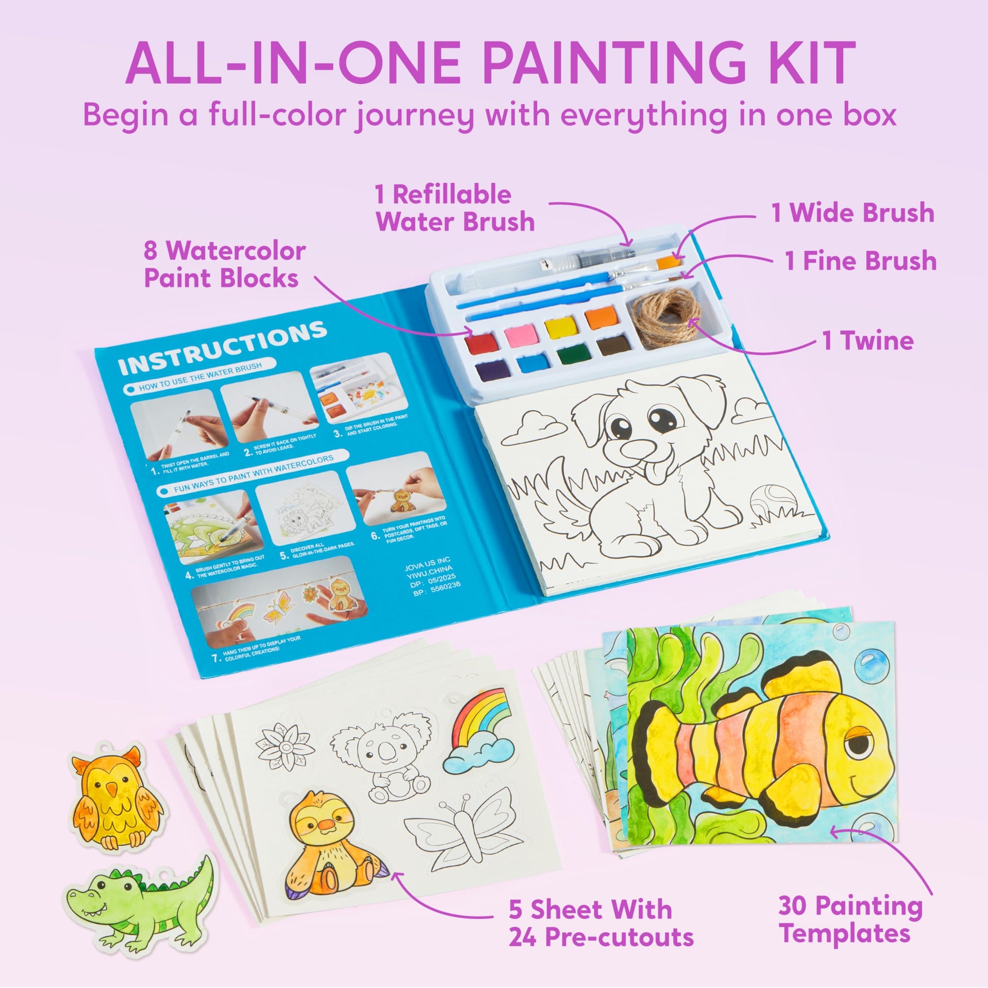 Klever Kits JOVA Paint with Water Coloring Books, Arts and Crafts for Kids Ages 3-8, Mess Free Painting for Toddlers Glow in the Dark, Travel Drawing