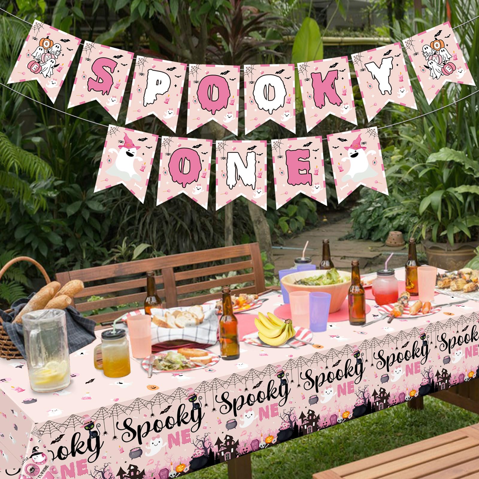 Yavxzvbw 3Pcs Spooky One Birthday Decorations Girl Pink Halloween Tablecloth Halloween 1st Birthday Party Decorations for Halloween Birthday
