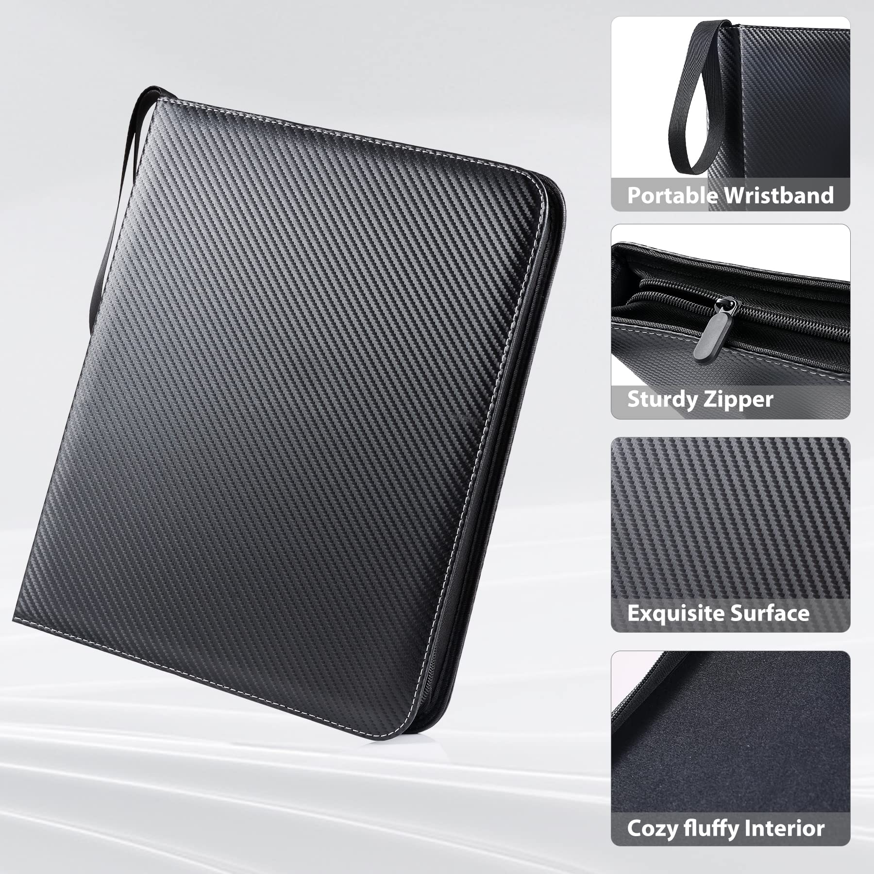 WOT I Trading Card Binder, 900 Pockets Sleeves with Zipper, Double Sided Pockets Card Holder Carry Case for Baseball Card, Football Card