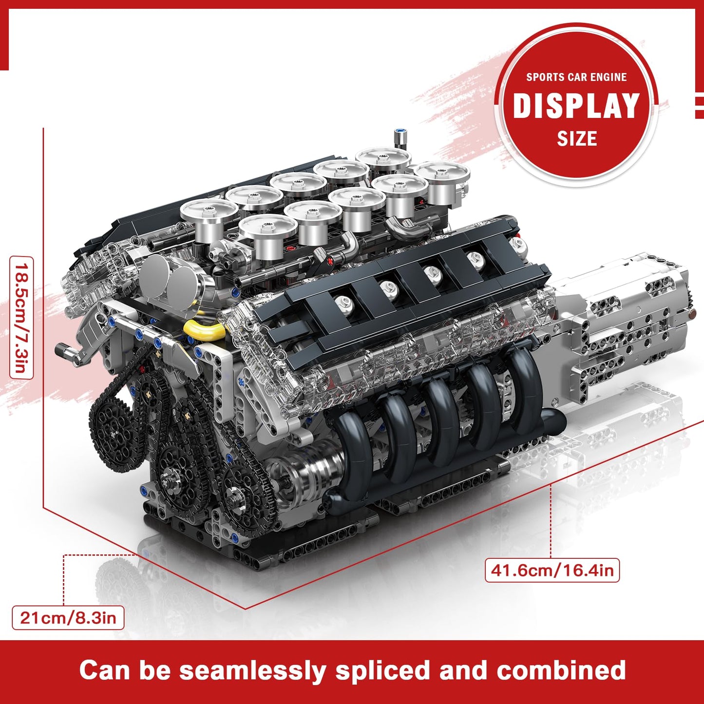 Mould King LR V10 Engine Model Kit for Adults, 1834 Pcs Car Motor Set