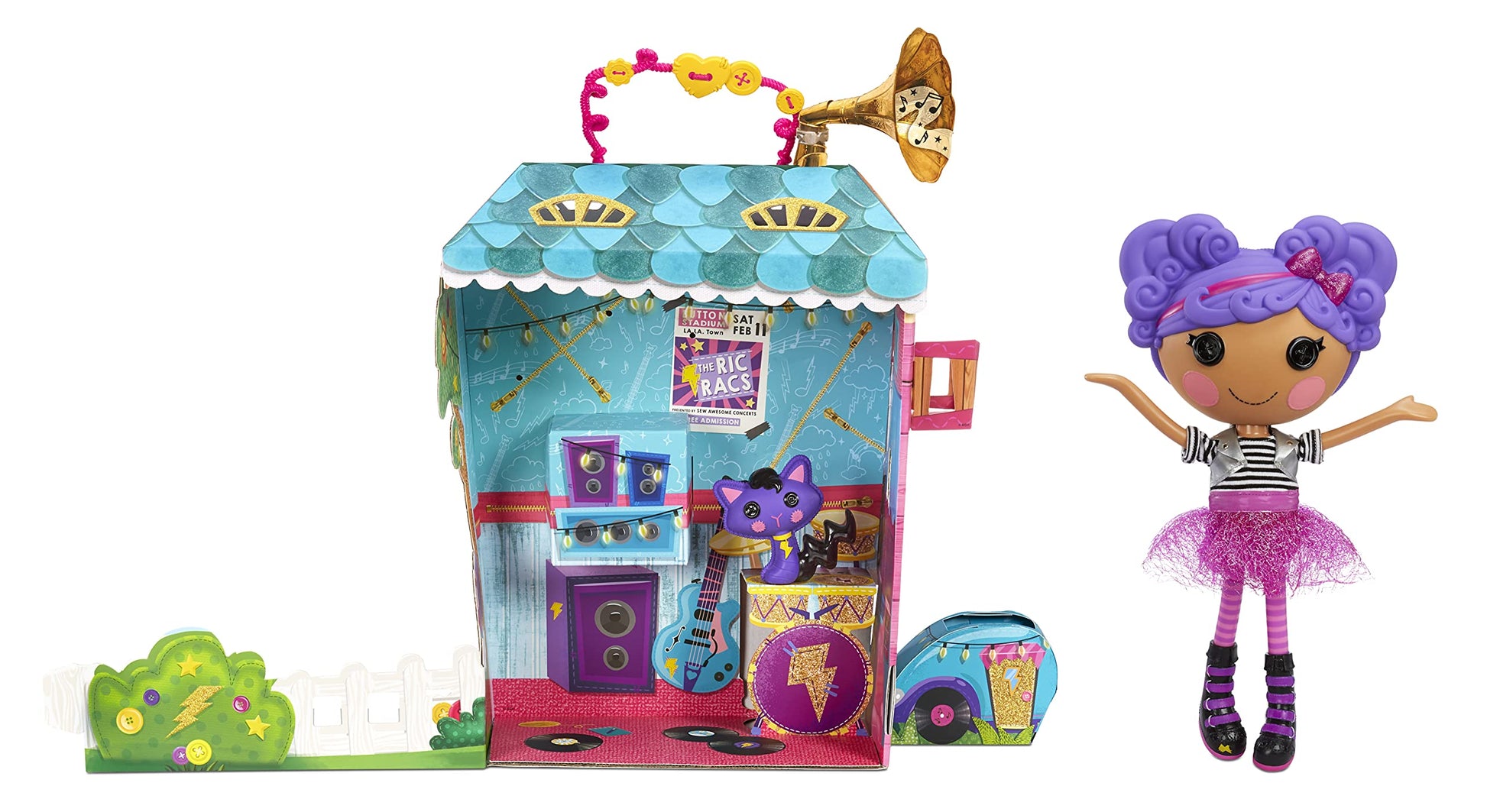 Lalaloopsy Doll- Storm E. Sky and Cool Cat, 13" Rocker Musician Doll with Purple Hair, Pink/Black Outfit & Accessories, Reusable House Playset- Gifts